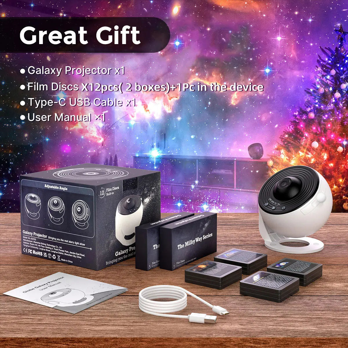 Mexllex Galaxy Star Projector Night Light With 13 Film Discs