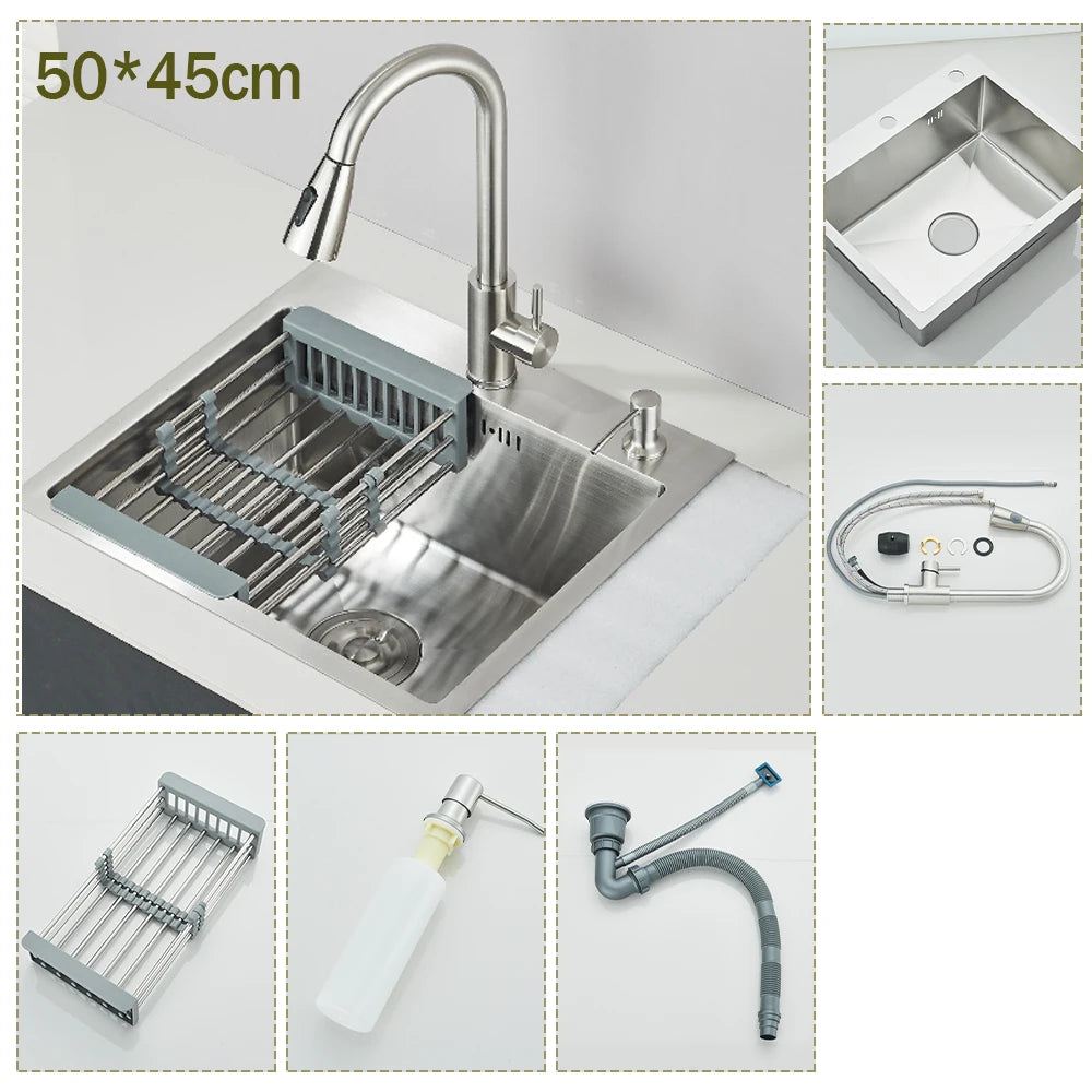 Stainless Steel Kitchen Sink With Integrated Faucet Soap Dispenser