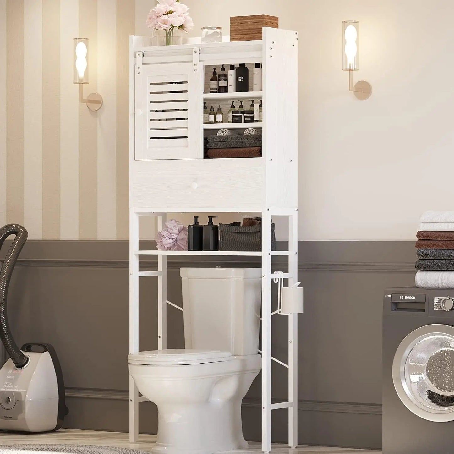 IRONCK Over The Toilet Storage Rack With Cabinet And Drawer