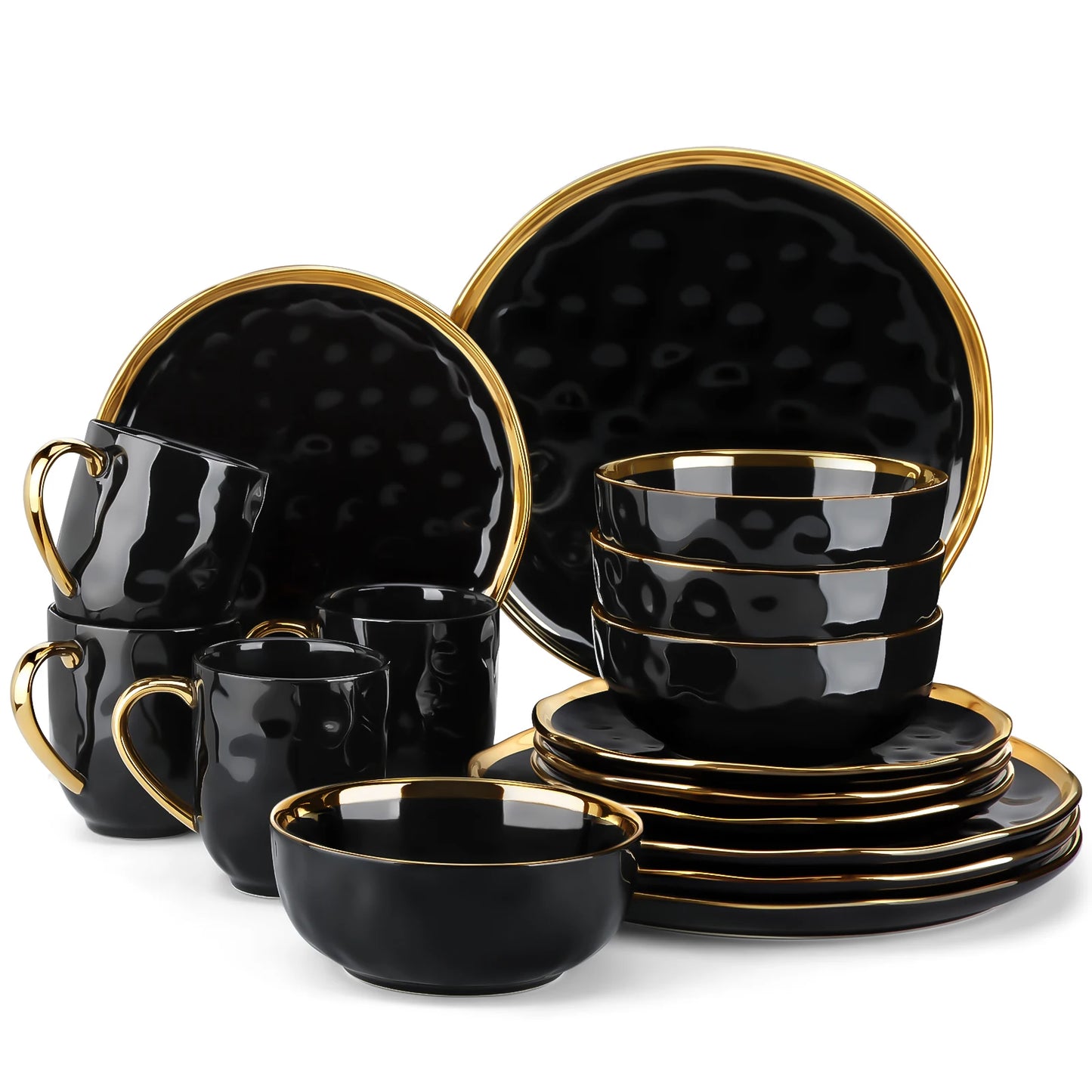 MALACASA Porcelain Dinnerware Set With Gold Trim Everyday Use
