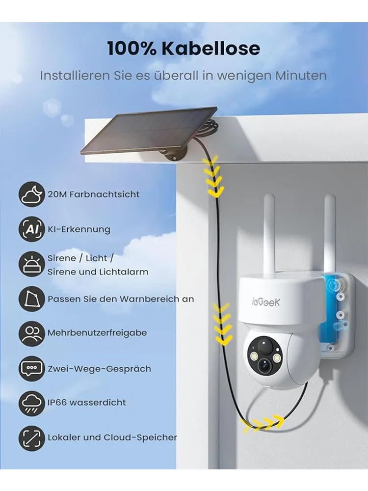 IEGEEK 2K 3MP WiFi Outdoor Security Camera PTZ Solar Power