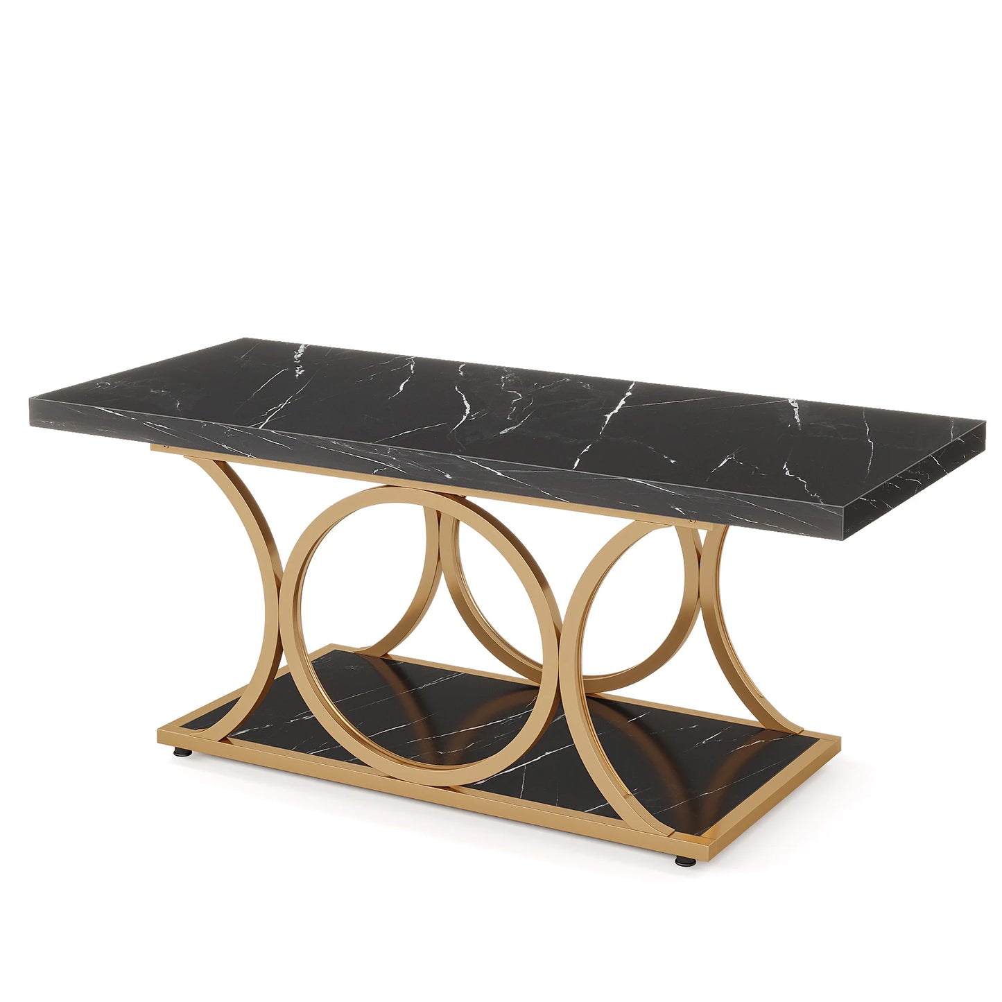 Tribesigns Rectangle Coffee Table 2-Tier Faux Marble Wood