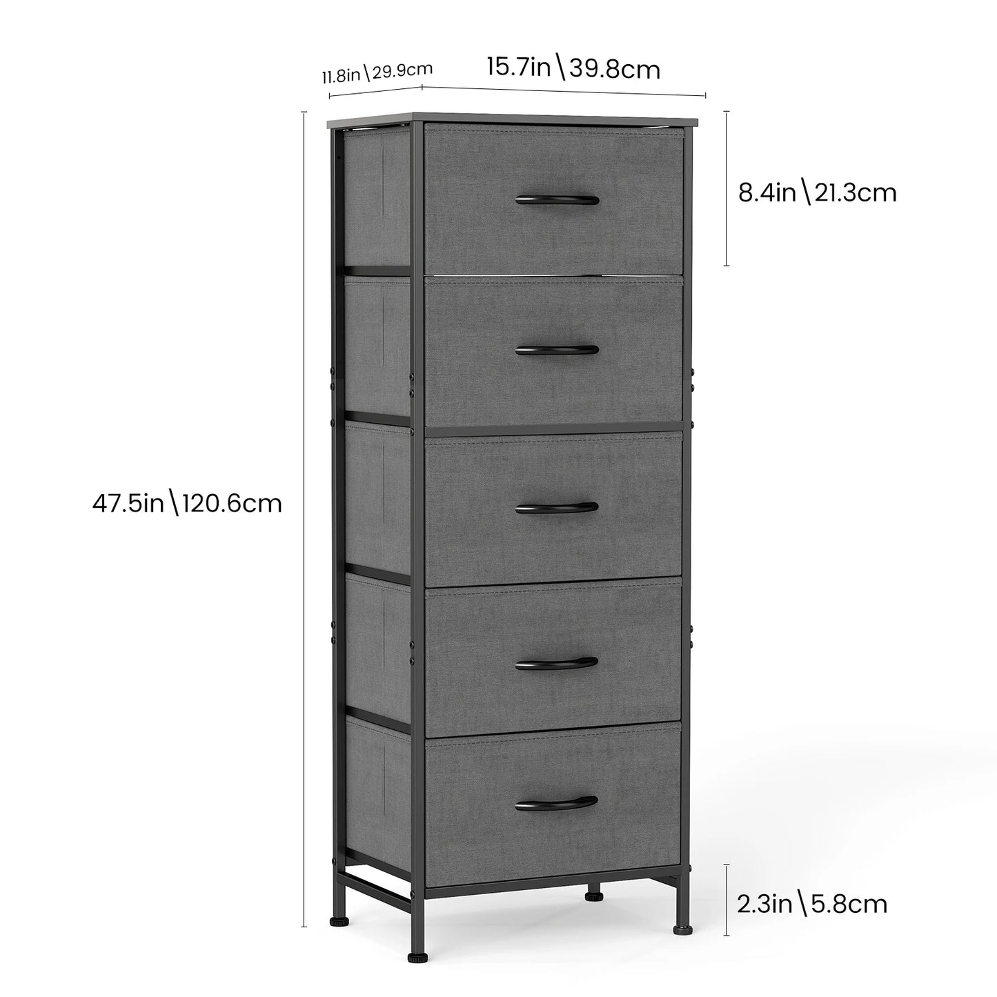 JHK 48 Inch Dresser With 5 Fabric Drawers Bedroom Storage Cabinet