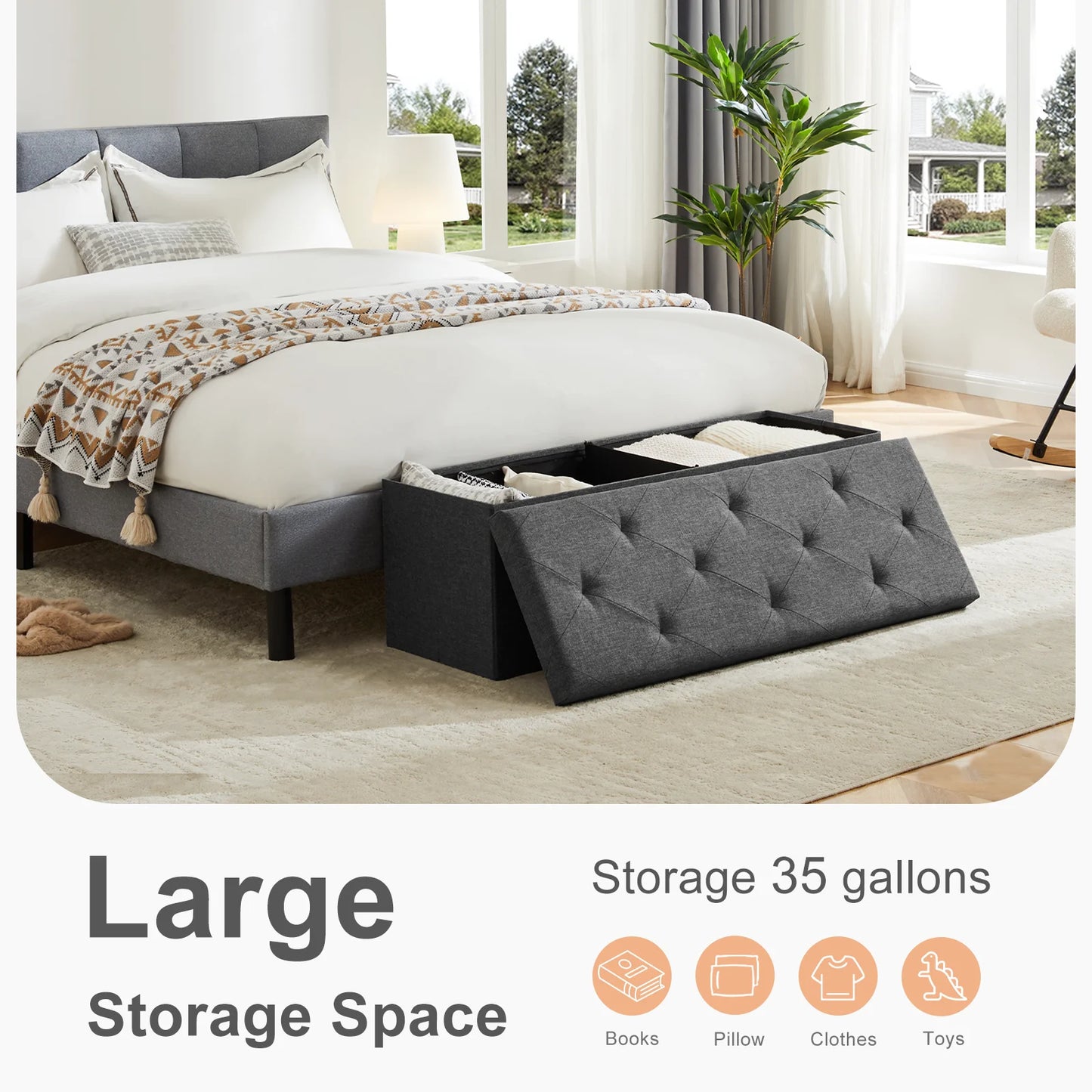 JHK Folding Storage Ottoman Bench Hidden Storage Footstool