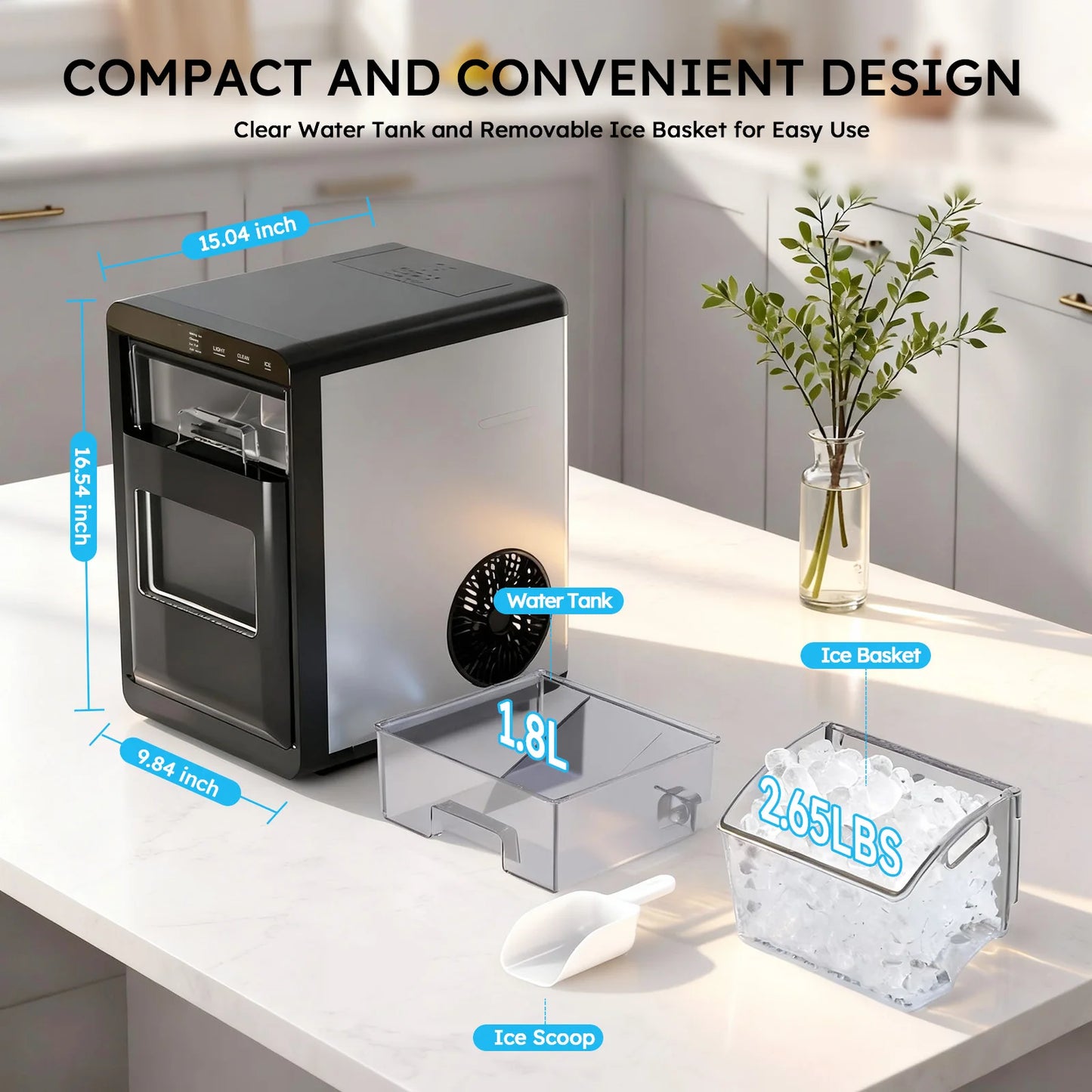 SHICUO Nugget Ice Maker Countertop Self Cleaning Chewable Ice