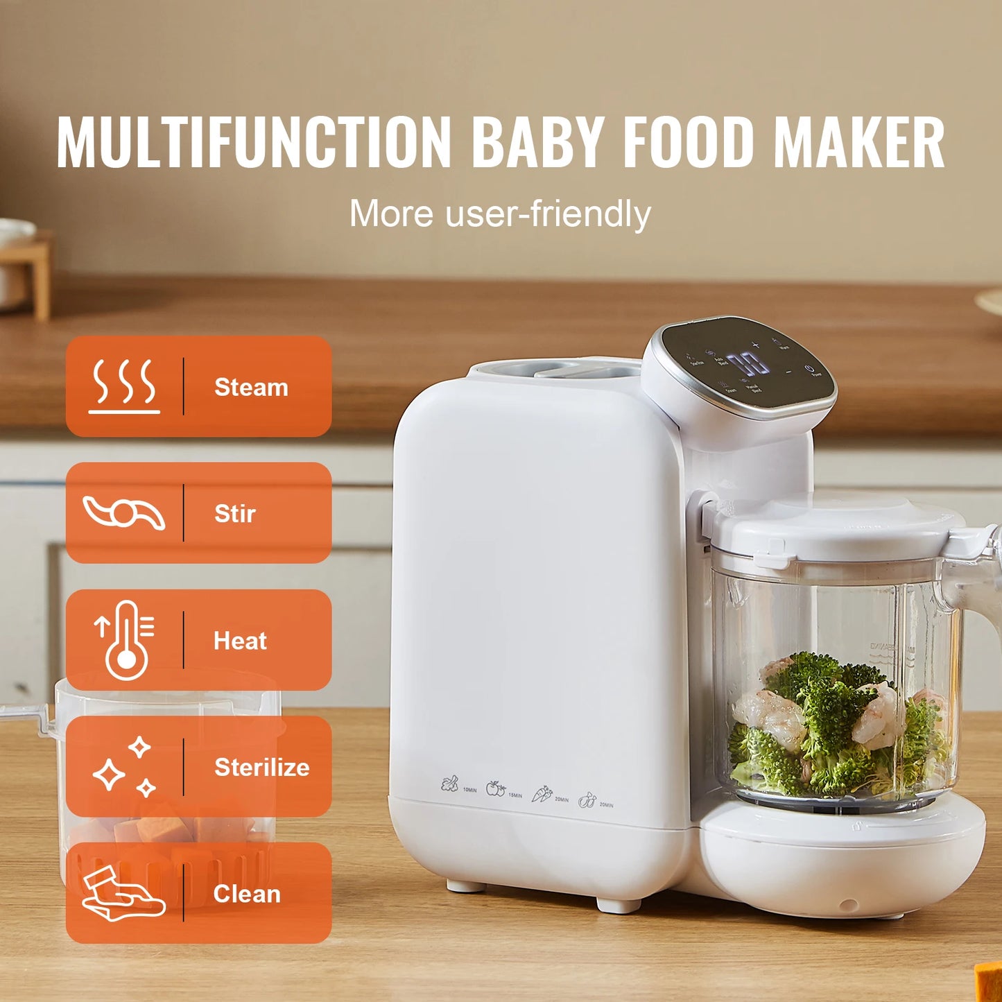 VEVOR Baby Food Maker 430W Five In One Steamer Grinder