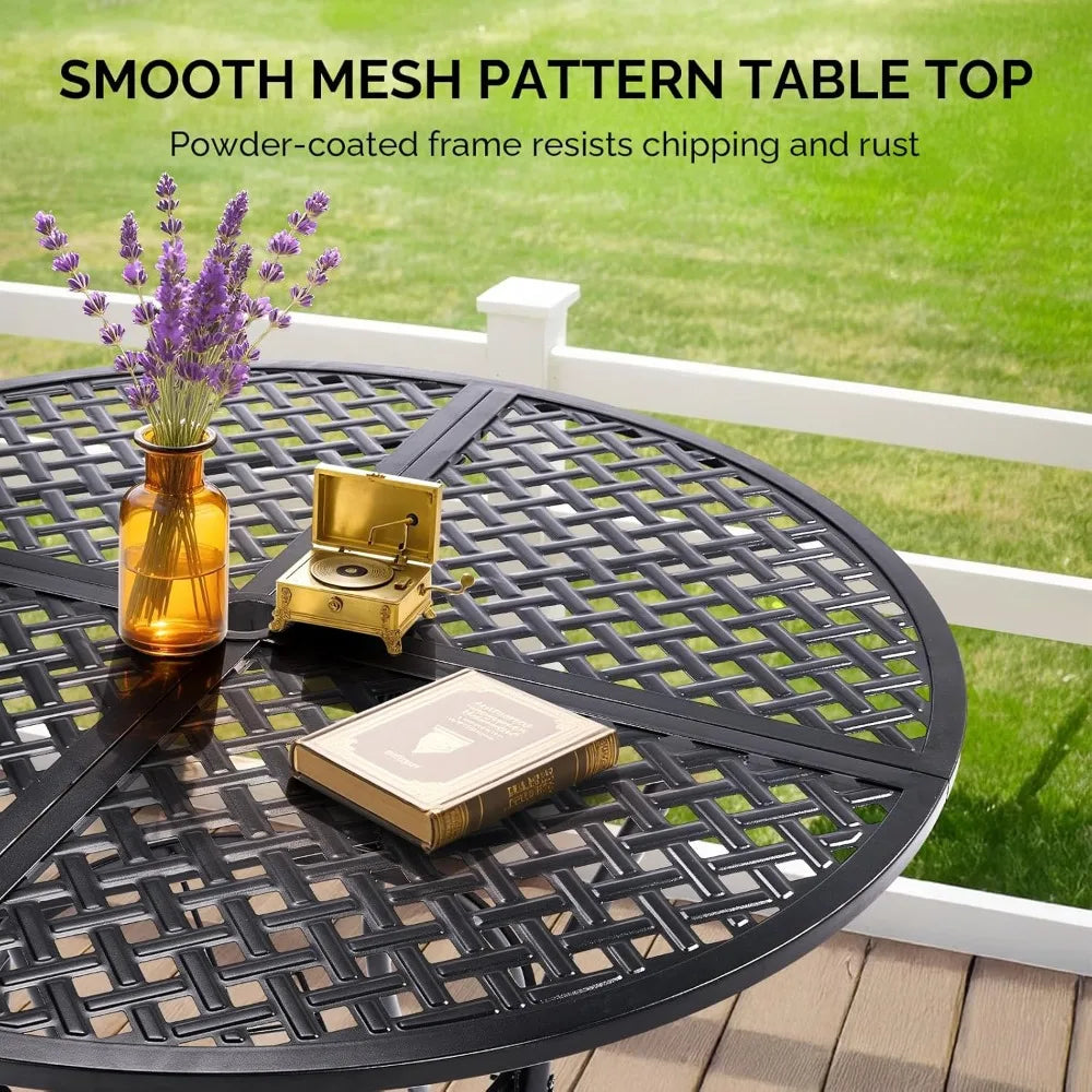 42" Round Outdoor Dining Table, Patio Metal Table with 1.97" Umbrella Hole, Iron Garden Table, Customized