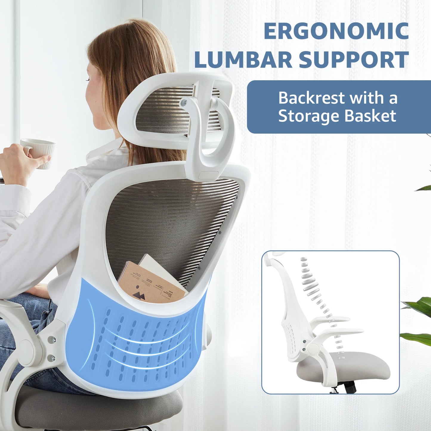 JHK Ergonomics Mesh Office Chair With Flip Up Arms
