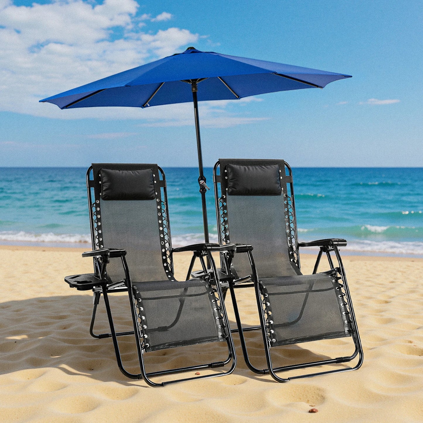 JHK Zero Gravity Set of 2 Portable Recliner Lounge Chairs with Cup Holders