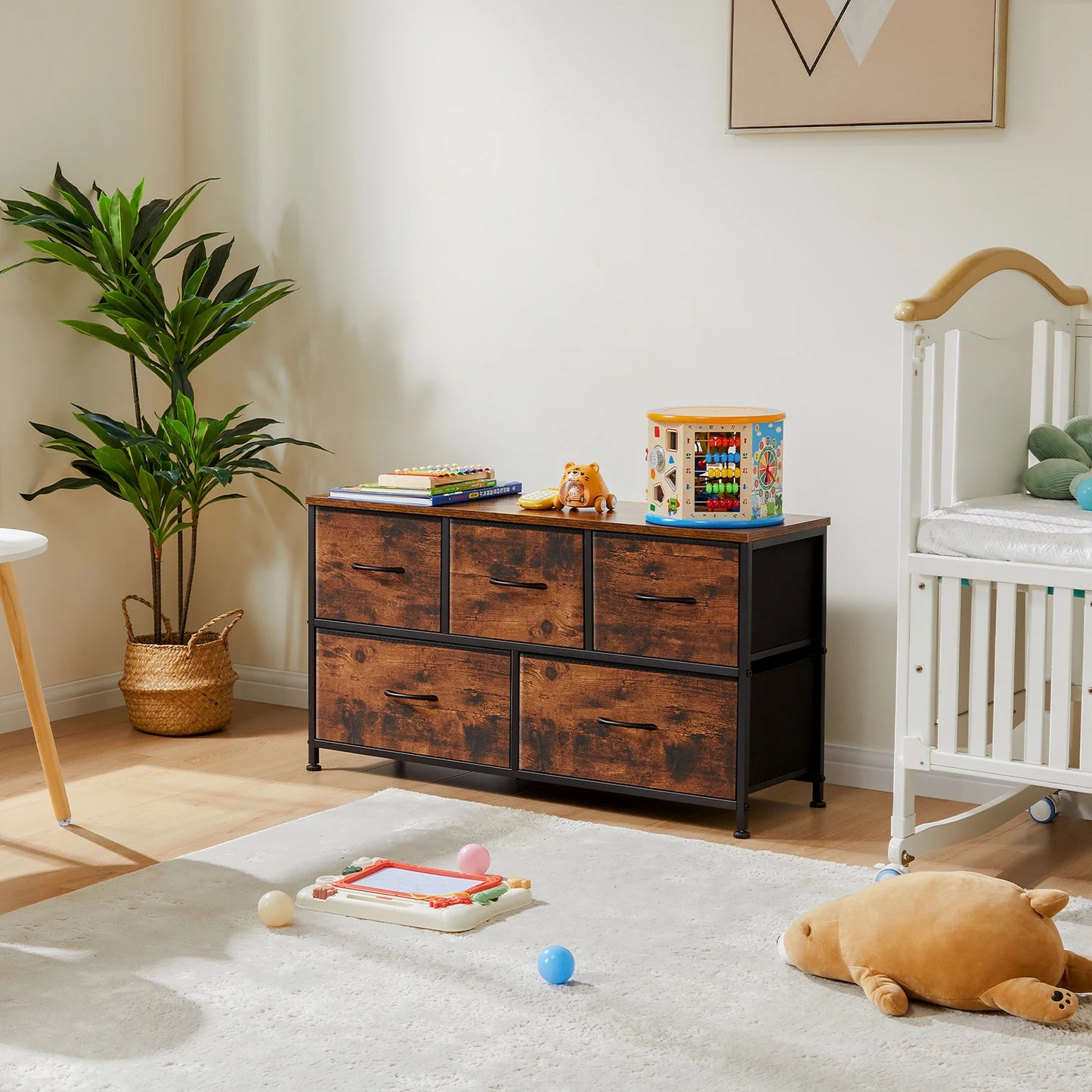 JHK Living Room Display Cabinet With 5 Fabric Drawers