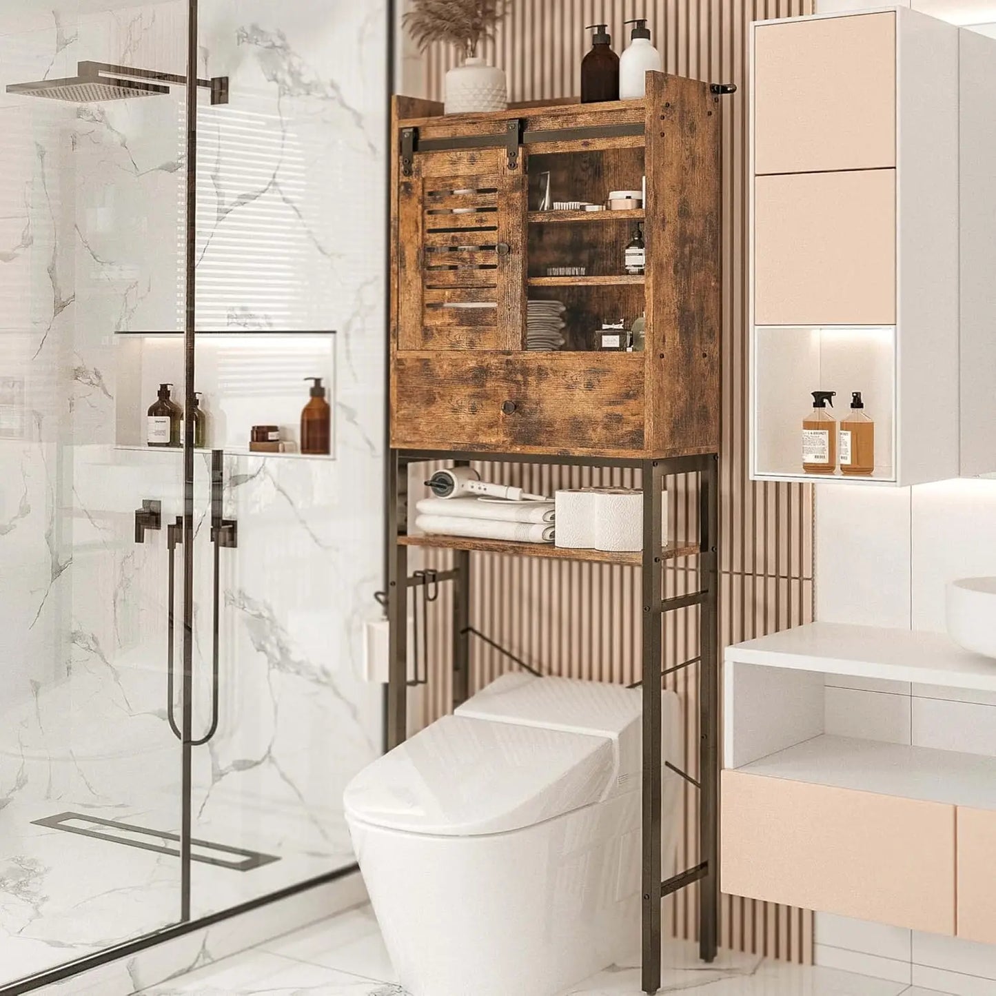 IRONCK Over The Toilet Storage Rack With Cabinet And Drawer