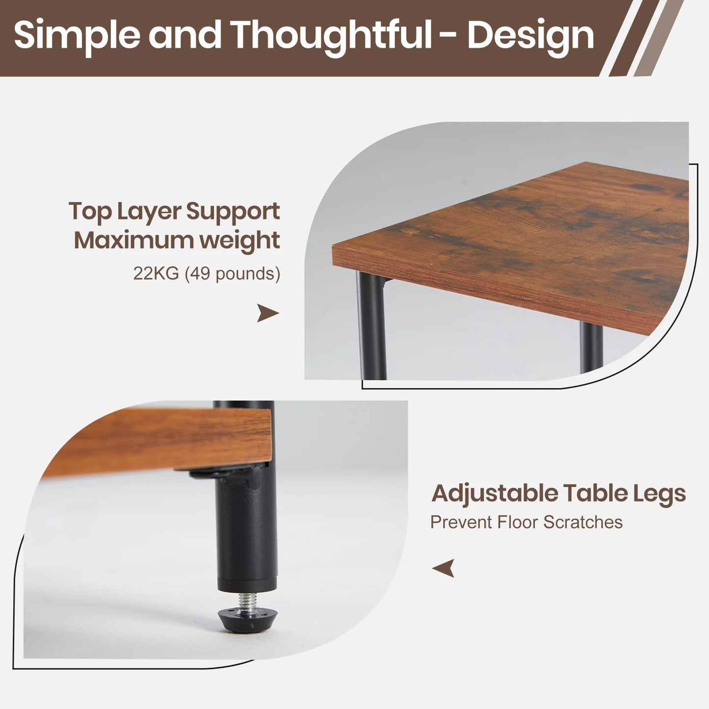 JHK 2/3-Tier End Table With Adjustable Feet