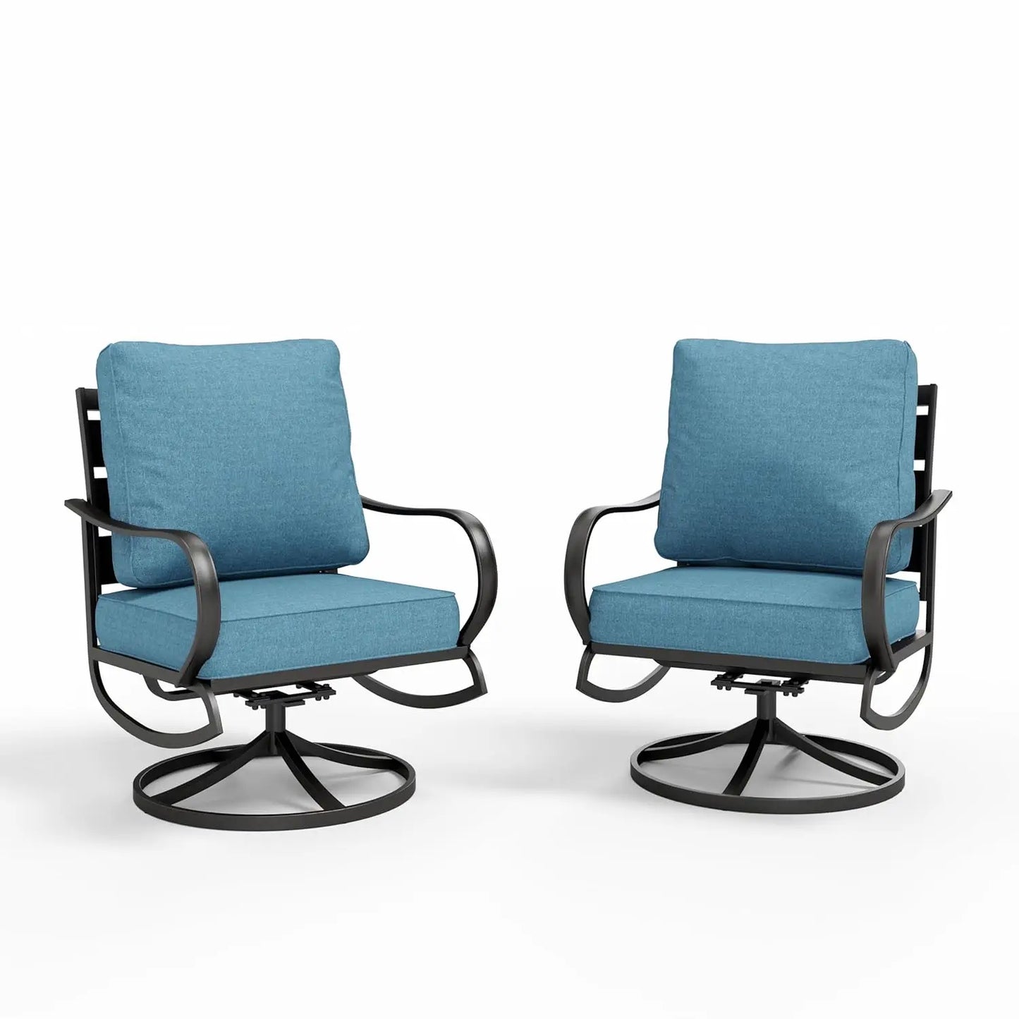 2 Pieces Patio Furniture Sets Metal Sofa Chairs Patio Cushion Armchairs Swivel Sofa Chairs with Removable Cover for Garden Backy