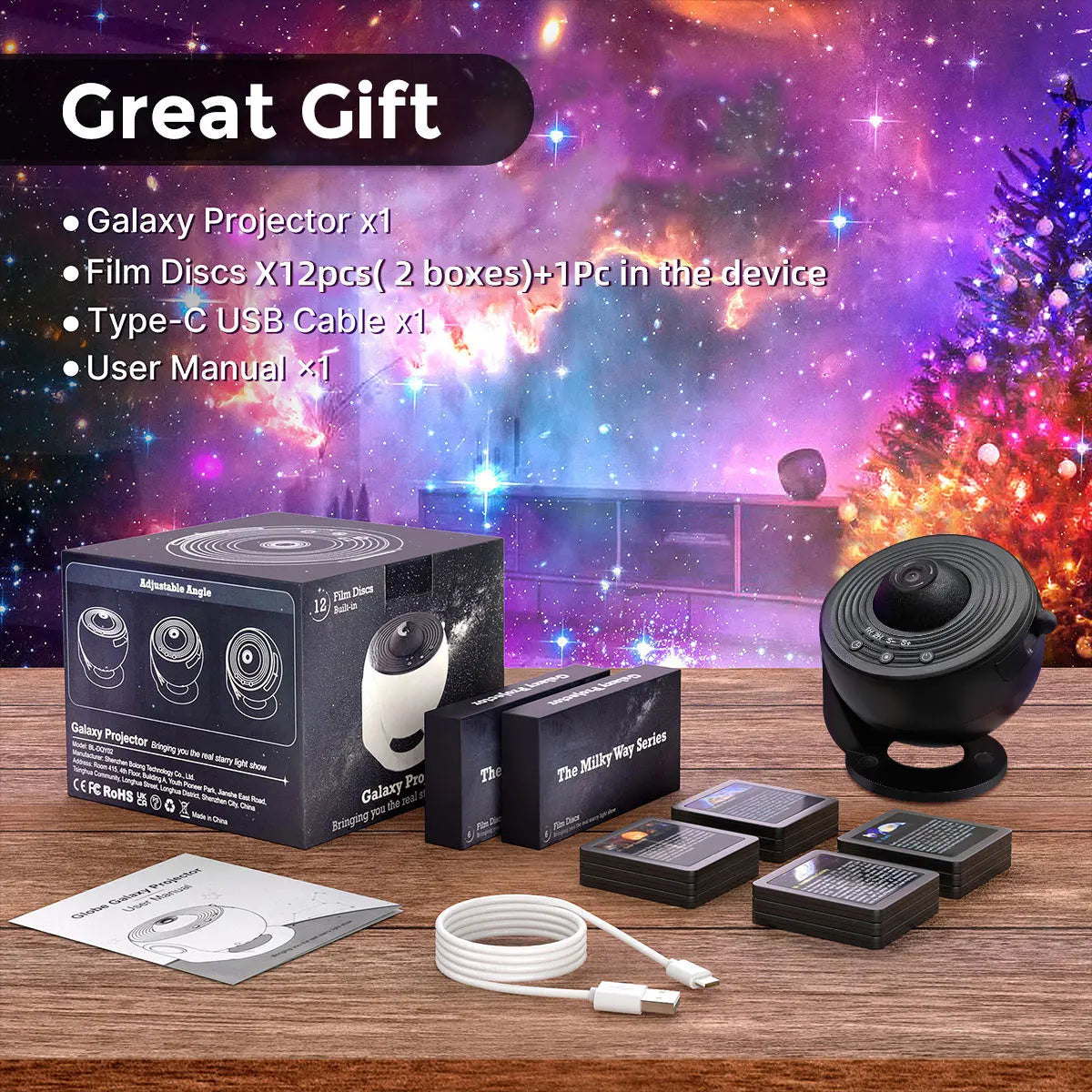 Mexllex Galaxy Star Projector Night Light With 13 Film Discs