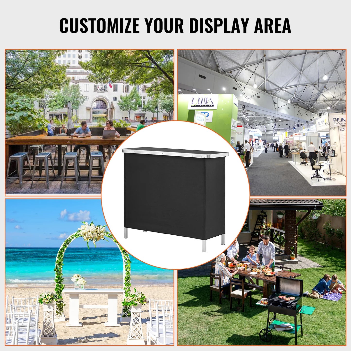 Folding Portable Bar Table Podium Storage Shelf And Skirt Case