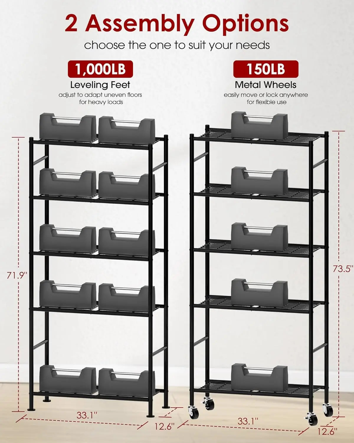 5-Tier Heavy Duty Metal Storage Shelving Unit With Wheels