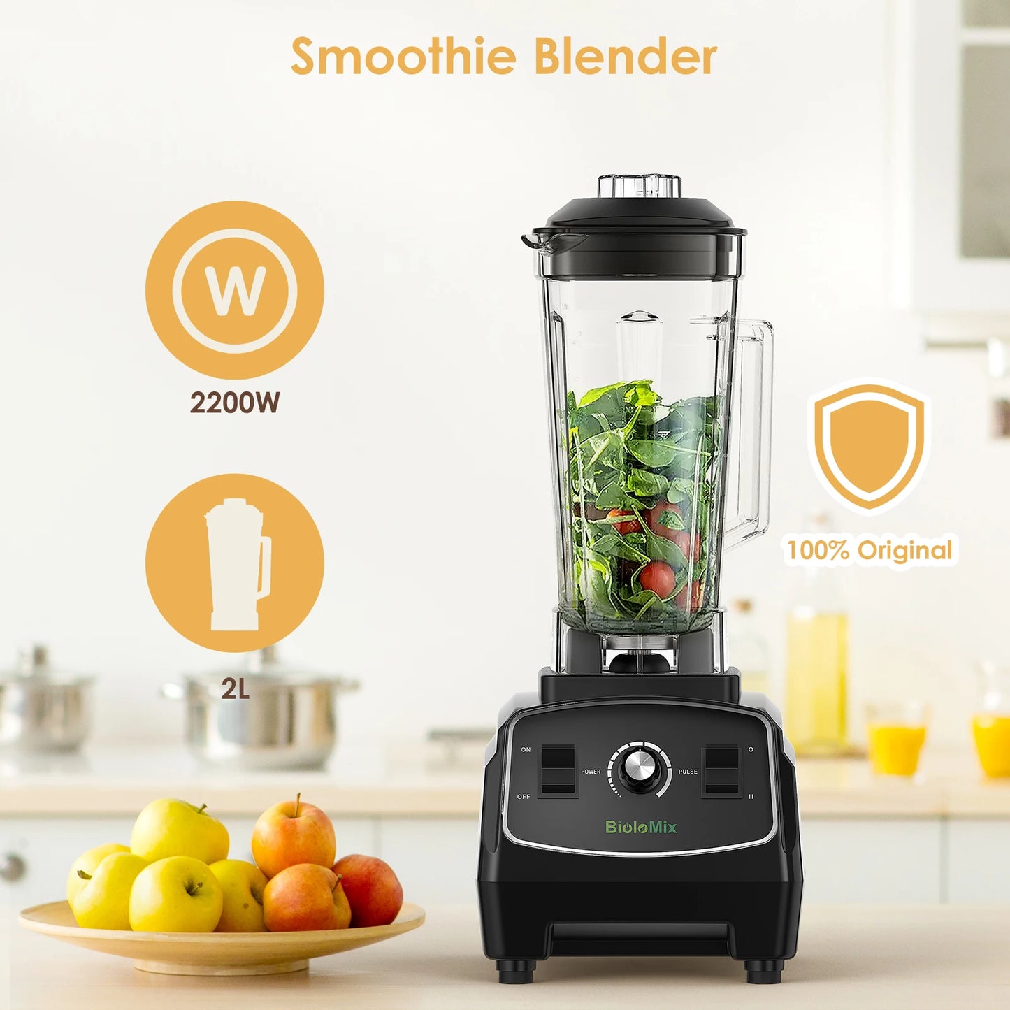 Biolomix BPA Free 3HP 2200W Heavy Duty Blender Mixer Juicer Food Processor