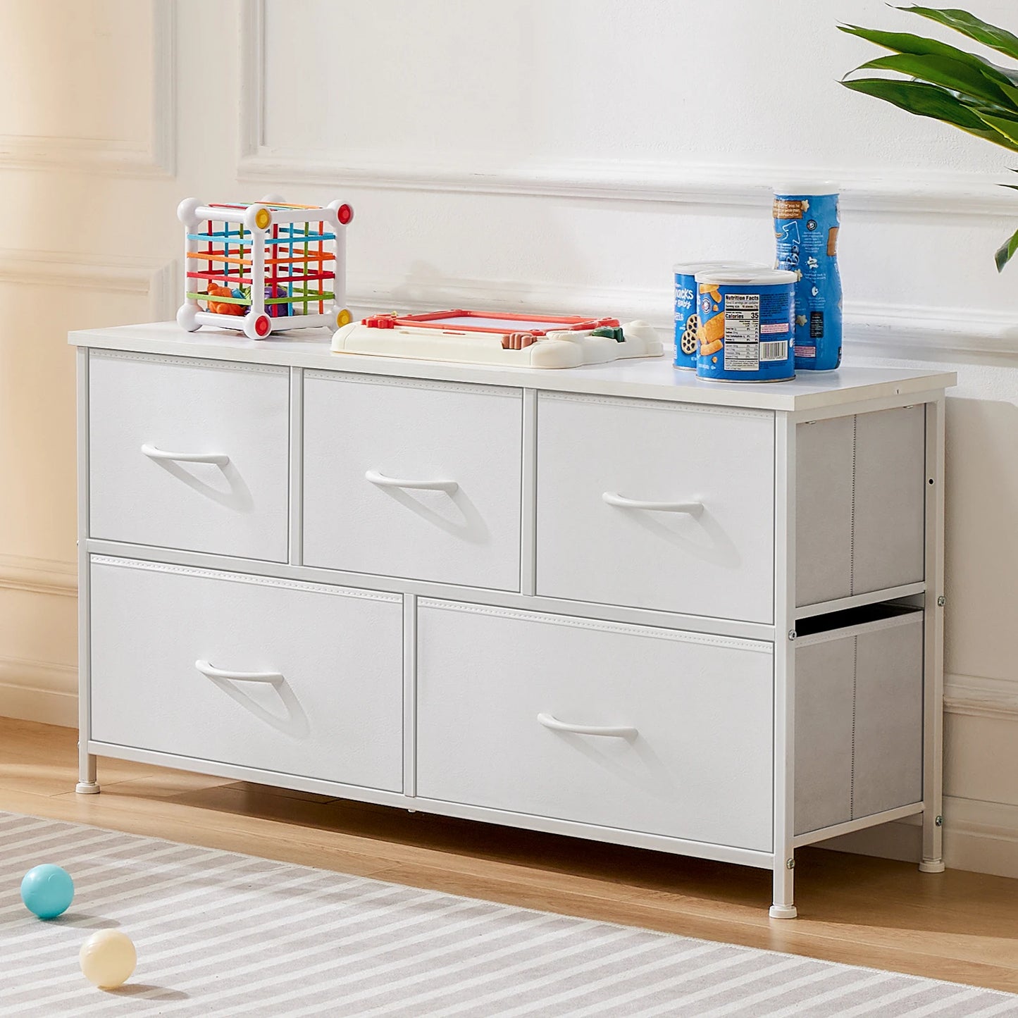 JHK Living Room Display Cabinet With 5 Fabric Drawers