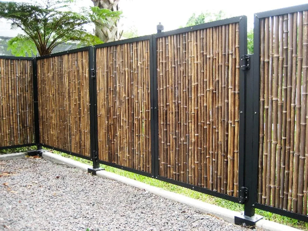 XMSJ Natural Black Bamboo Fence Roll Privacy Screen