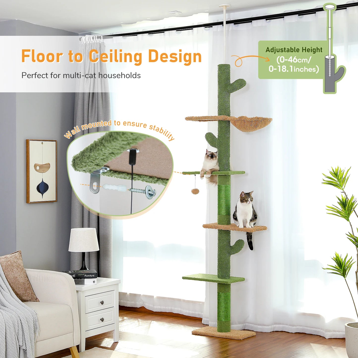 PAWZ Road 5 Tier Floor to Ceiling Cat Tree Scratching