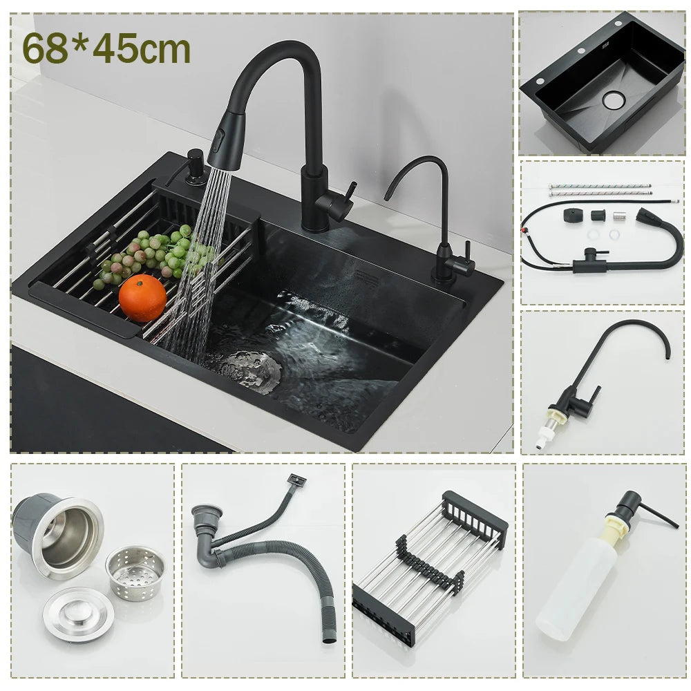 Stainless Steel Kitchen Sink With Integrated Faucet Soap Dispenser