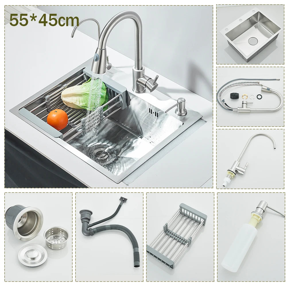 Stainless Steel Kitchen Sink With Integrated Faucet Soap Dispenser
