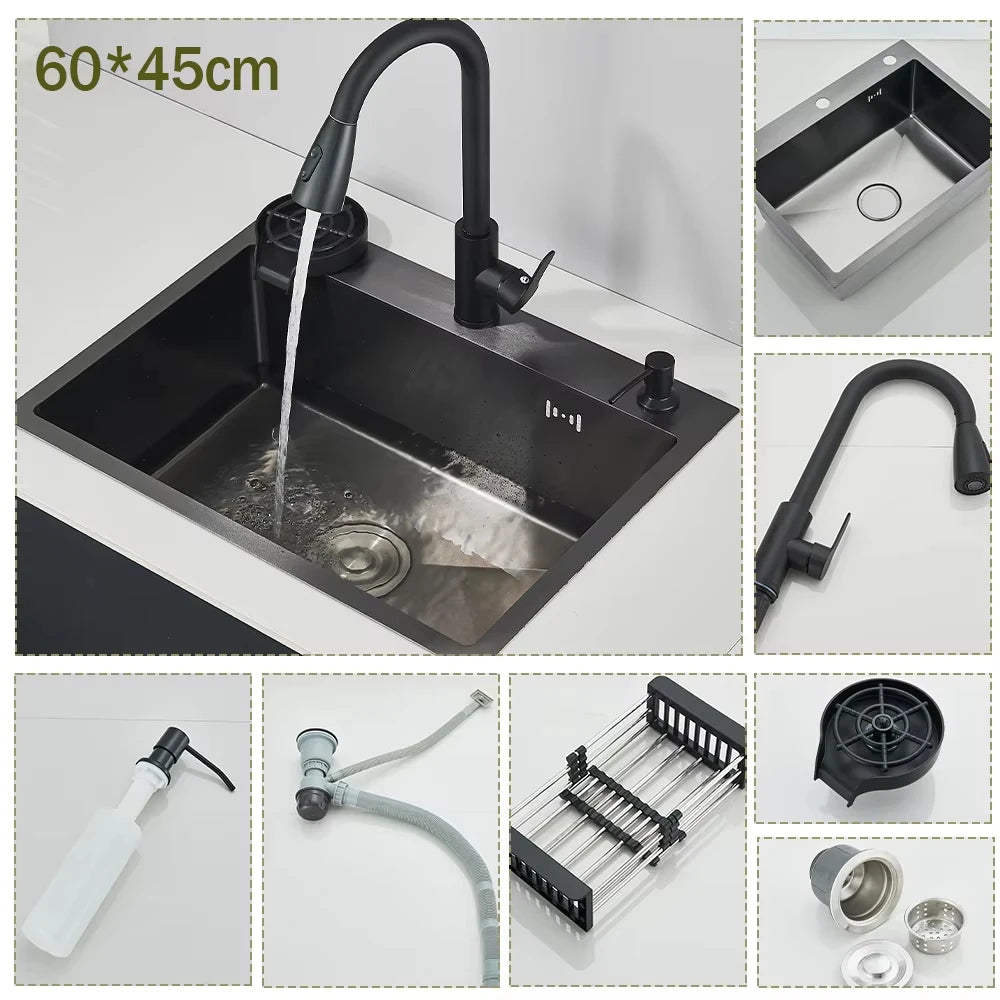 Stainless Steel Kitchen Sink With Integrated Faucet Soap Dispenser