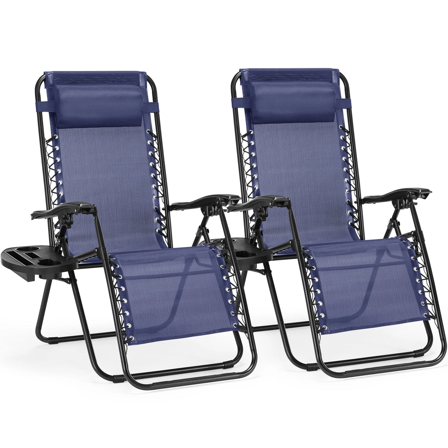 JHK Zero Gravity Set of 2 Portable Recliner Lounge Chairs with Cup Holders