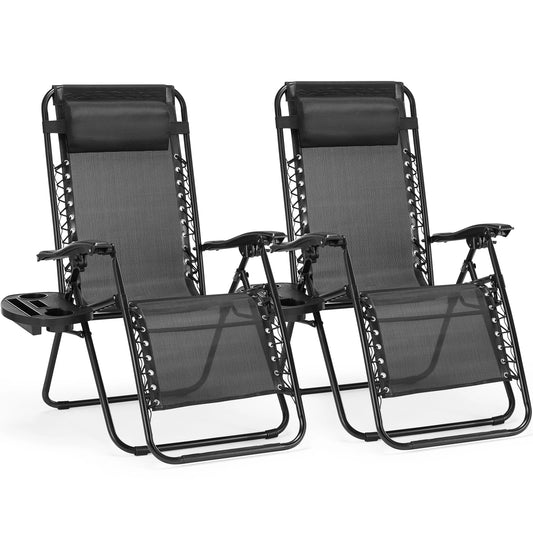 JHK Zero Gravity Set of 2 Portable Recliner Lounge Chairs with Cup Holders