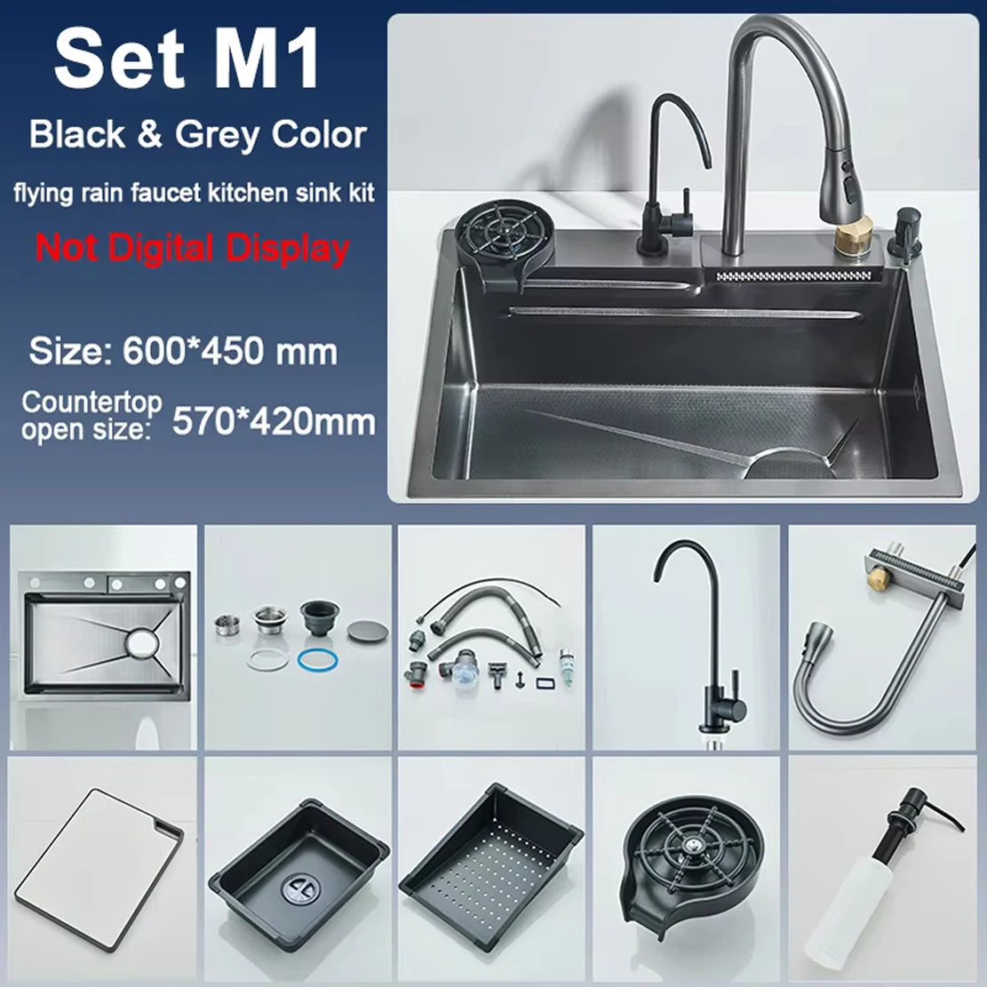 Stainless Steel Kitchen Waterfall Sink With Digital Display