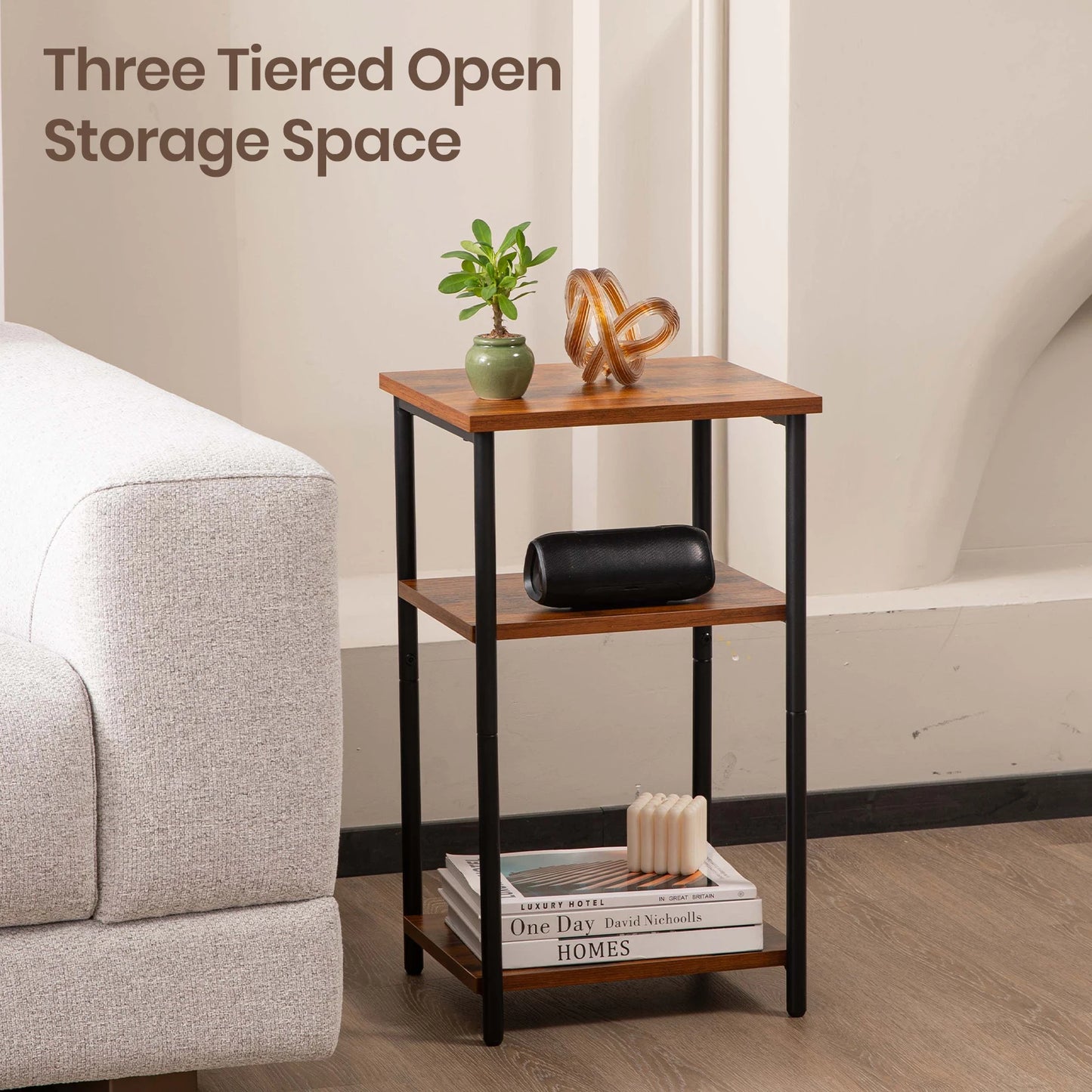 JHK 2/3-Tier End Table With Adjustable Feet