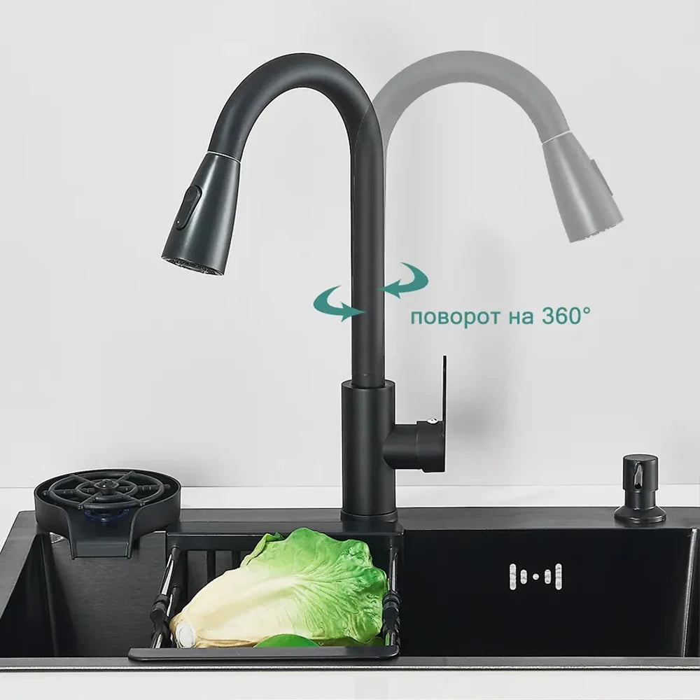 Stainless Steel Kitchen Sink With Integrated Faucet Soap Dispenser