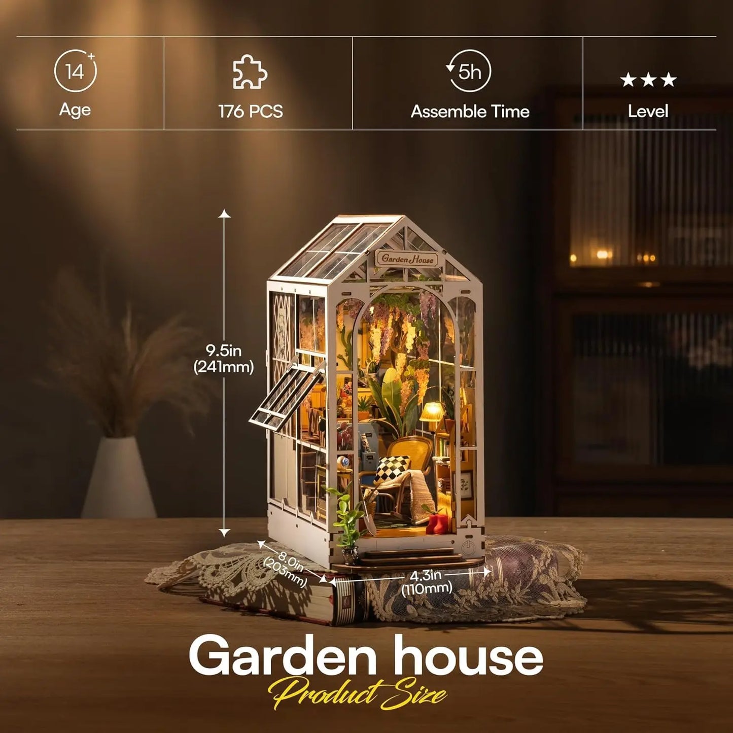 Robotime Rolife Garden House Book Nook Kit With LED Light