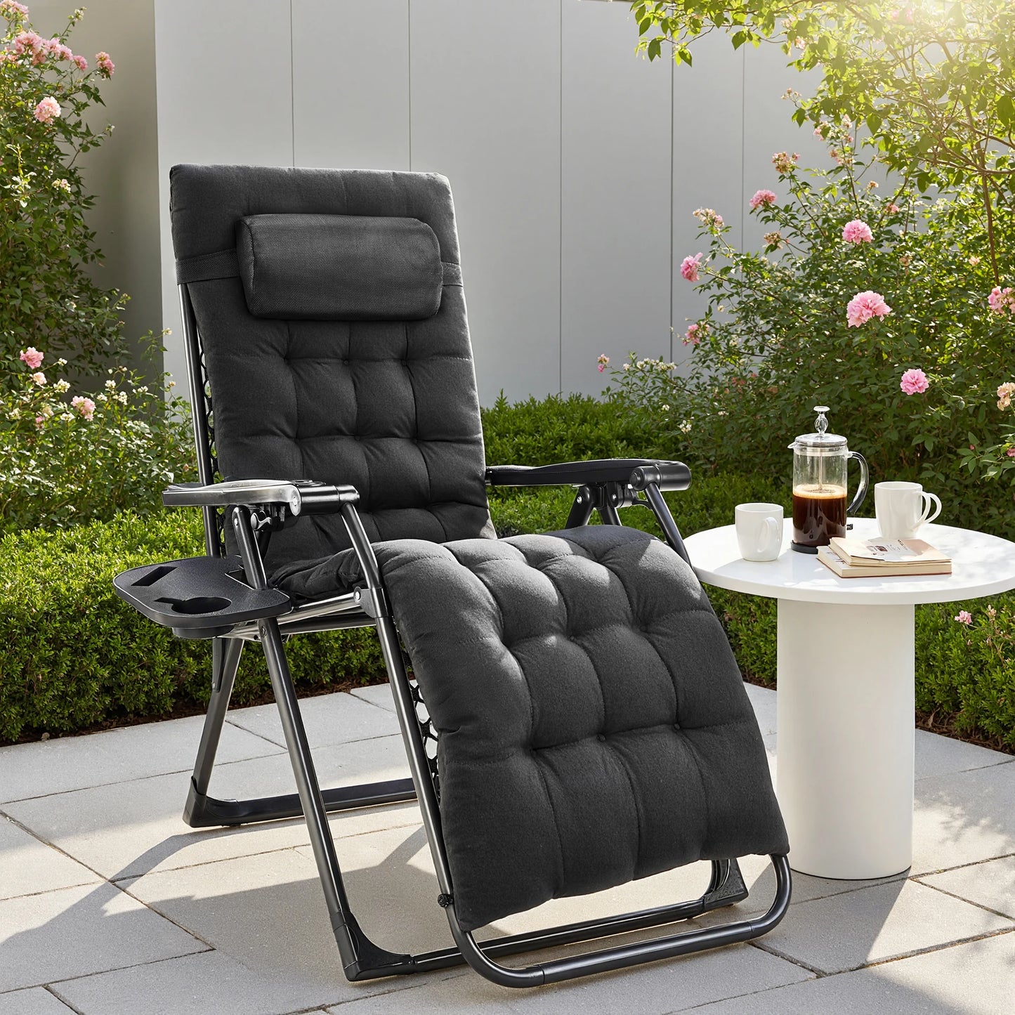 JHK Zero Gravity Set of 2 Portable Recliner Lounge Chairs with Cup Holders