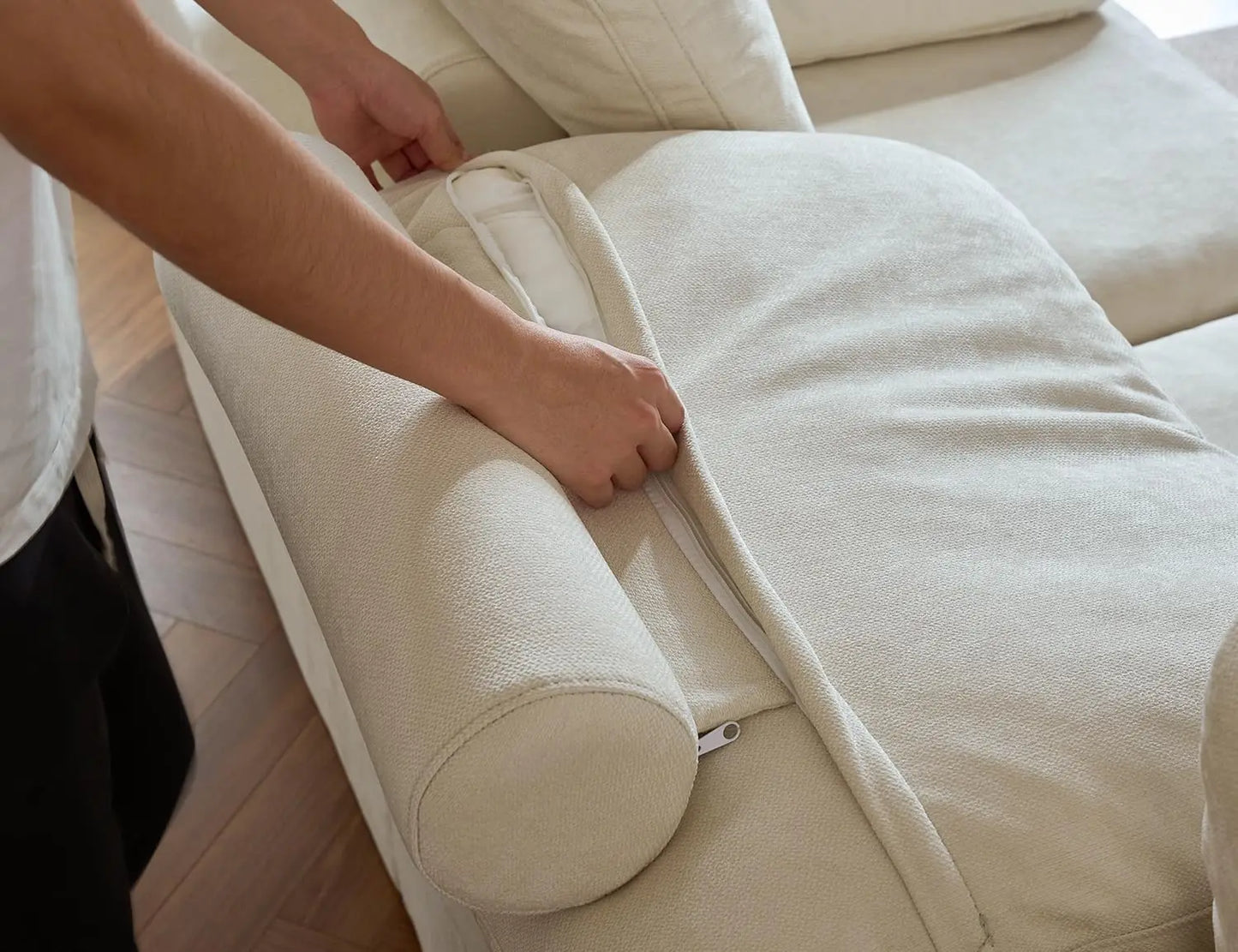 108'' Boneless Sectional Couch Cloud Sofa with Ottoman, Modular High-Resilience Foam Couches for Living Room, Large, Customized