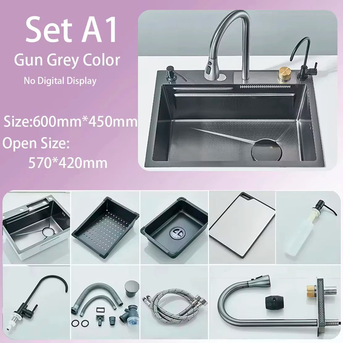 Stainless Steel Kitchen Waterfall Sink With Digital Display