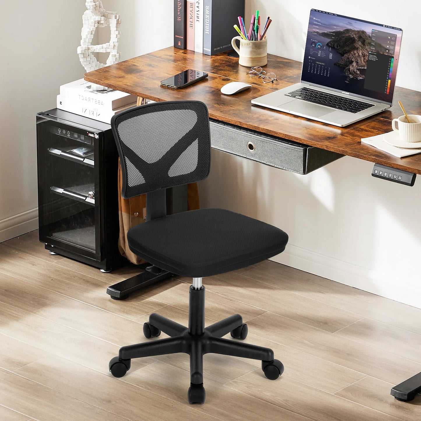 JHK Mesh Lumbar Support Adjustable Armless Office Chair With Wheels