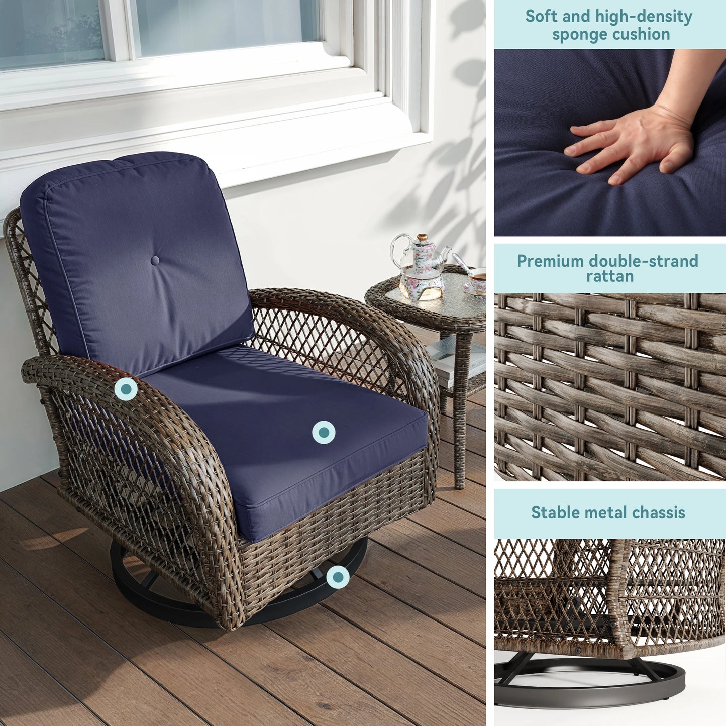 Outdoor 3 Piece Patio Furniture Set With Cushions
