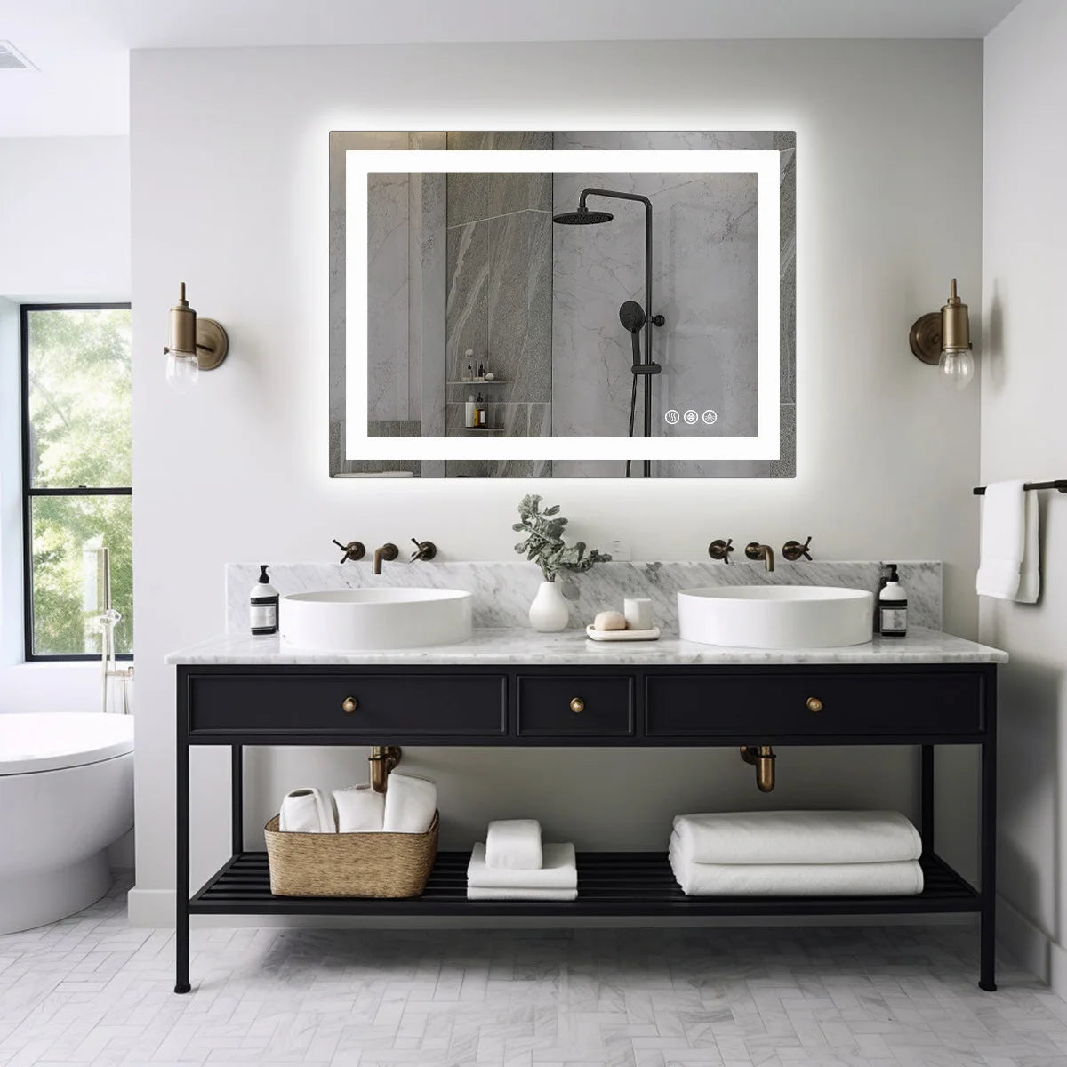 JHK LED Bathroom Vanity Mirror With Front And Back Lighting Memory Function