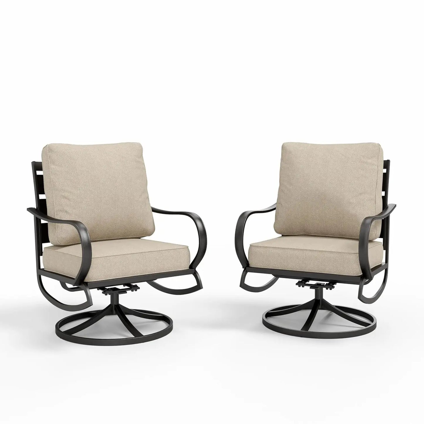 2 Pieces Patio Furniture Sets Metal Sofa Chairs Patio Cushion Armchairs Swivel Sofa Chairs with Removable Cover for Garden Backy