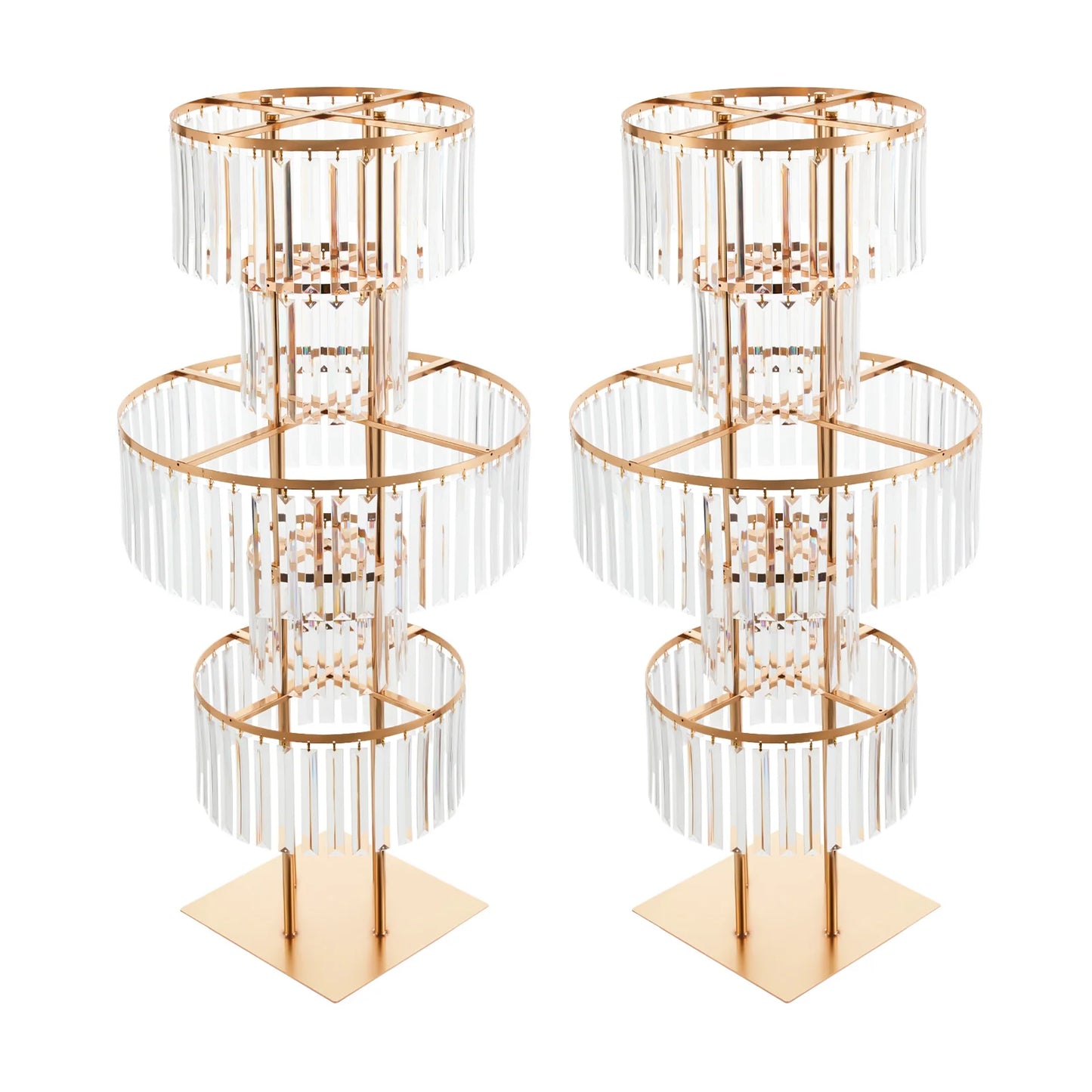 5 Tiers Wedding Flower Stand Acrylic Wedding Centerpiece with Crystal Pendants Gold/Silver for Ceremony Aisle Banquet Decoration