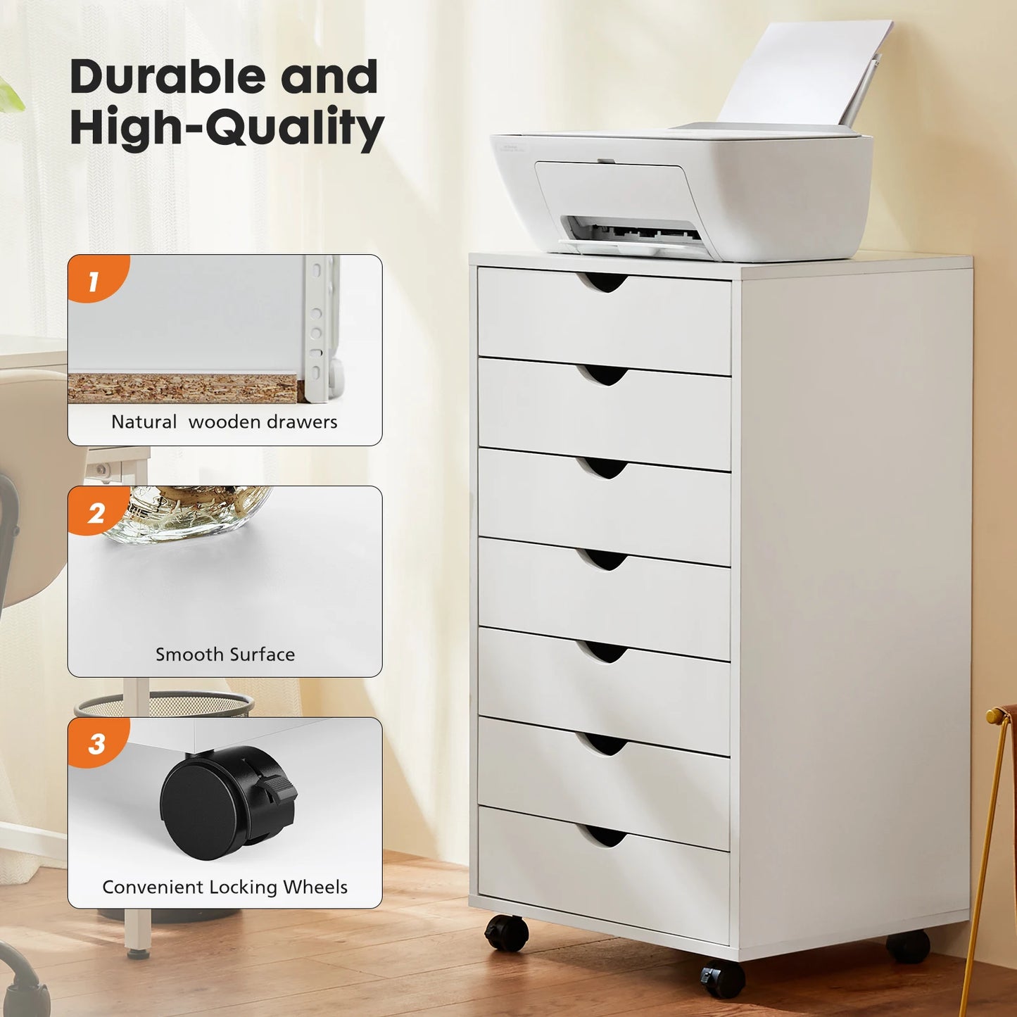 JHK 7 Drawer Chest Organizer With Wheels And Mobile Storage Cabinet