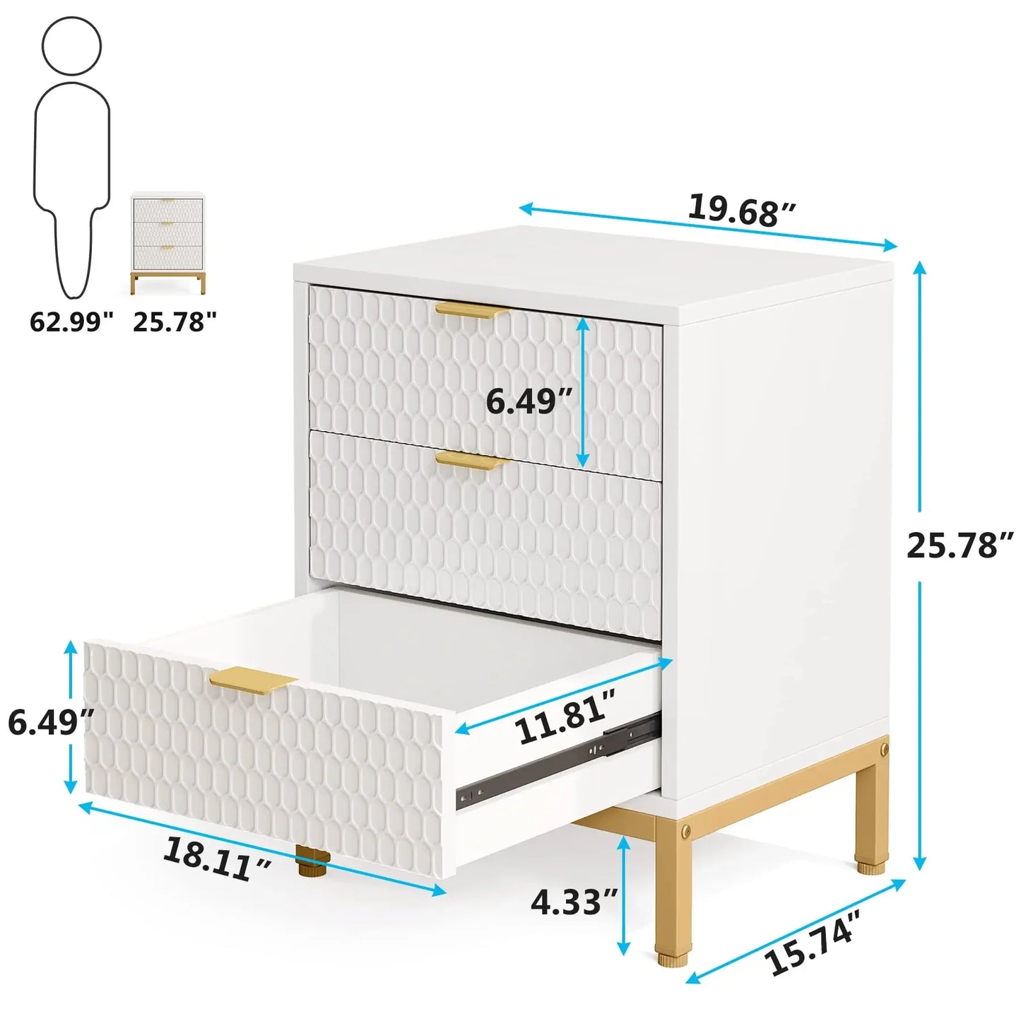 Tribesigns Modern Nightstand 3 Drawer Bedside Table With Storage