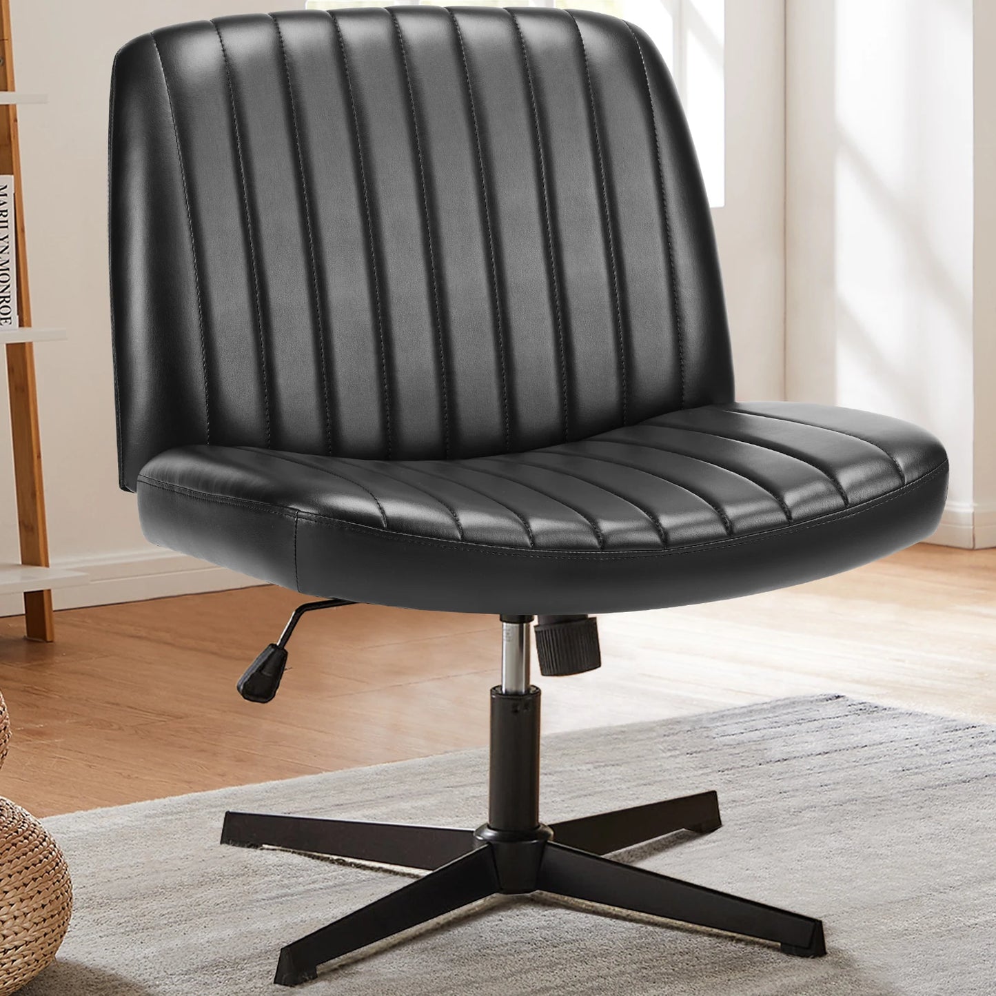 JHK Cross Legged Office Rocking Chair Armless Adjustable Swivel