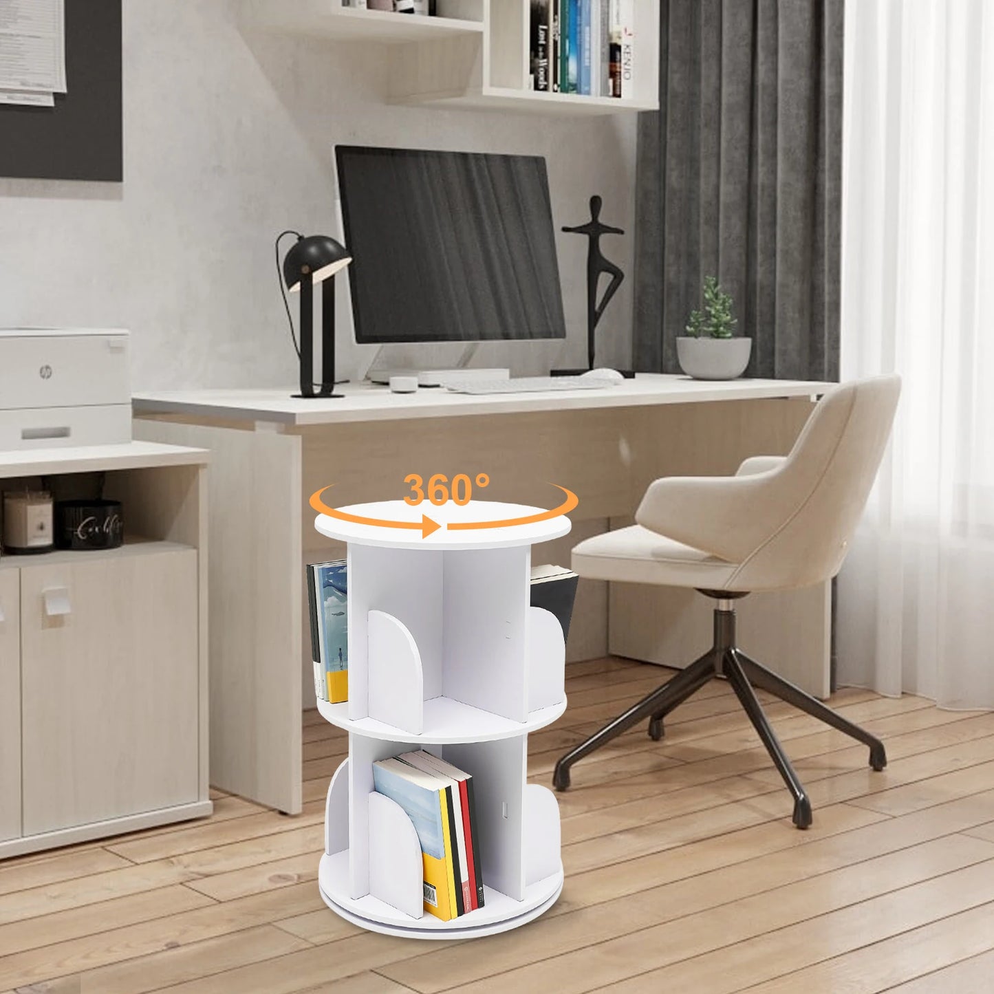 Rotating Bookshelf 360° 2-Layer Rotating Bookshelf Bookcase Freestanding Storage Shelf Display Rack Bookshelf for Living Room