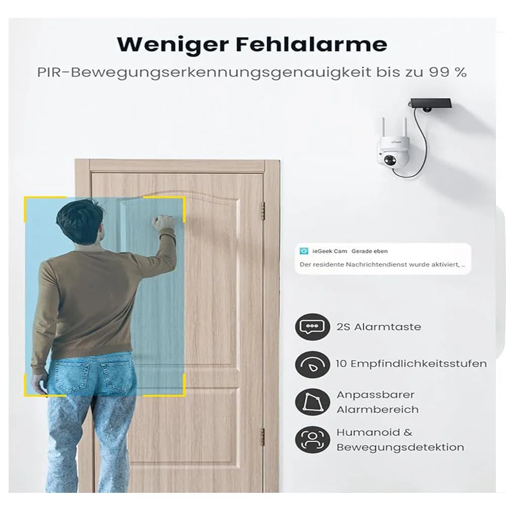 IEGEEK 2K 3MP WiFi Outdoor Security Camera PTZ Solar Power