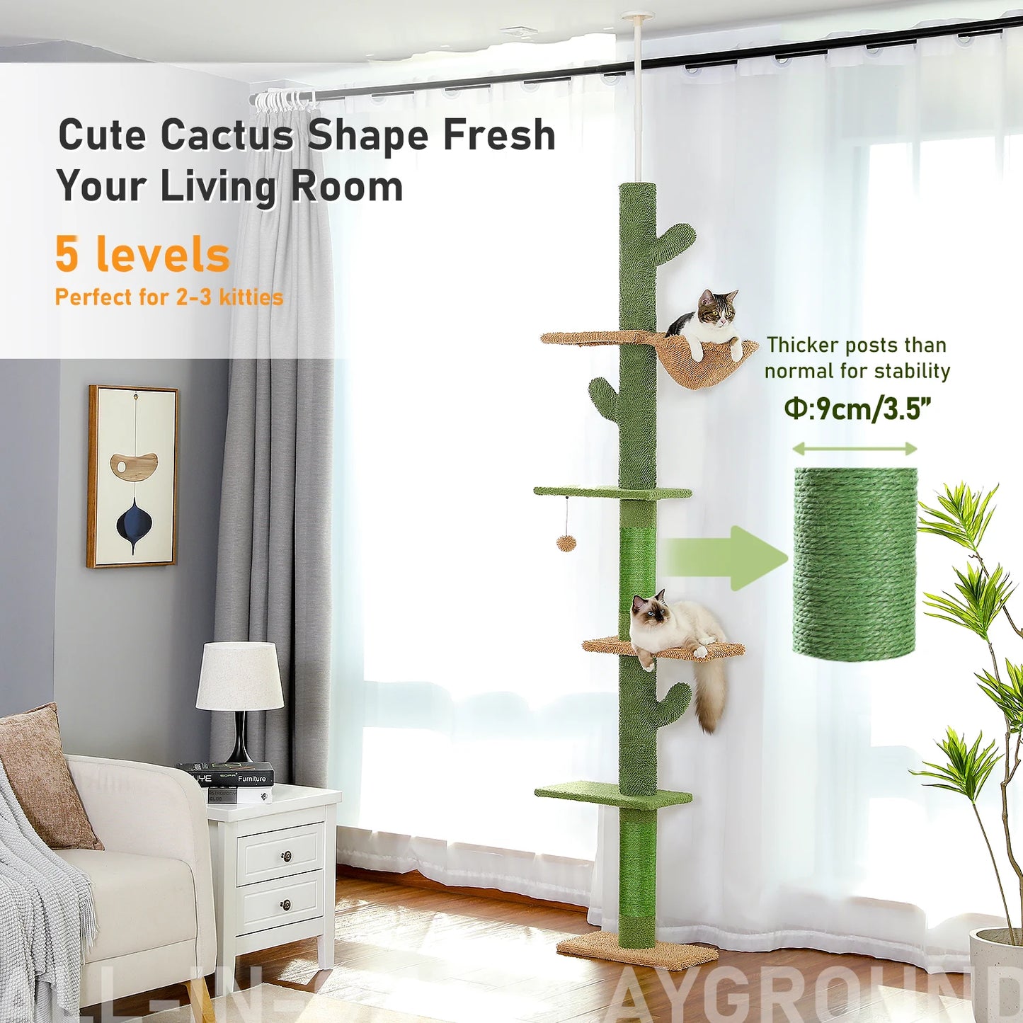PAWZ Road 5 Tier Floor to Ceiling Cat Tree Scratching