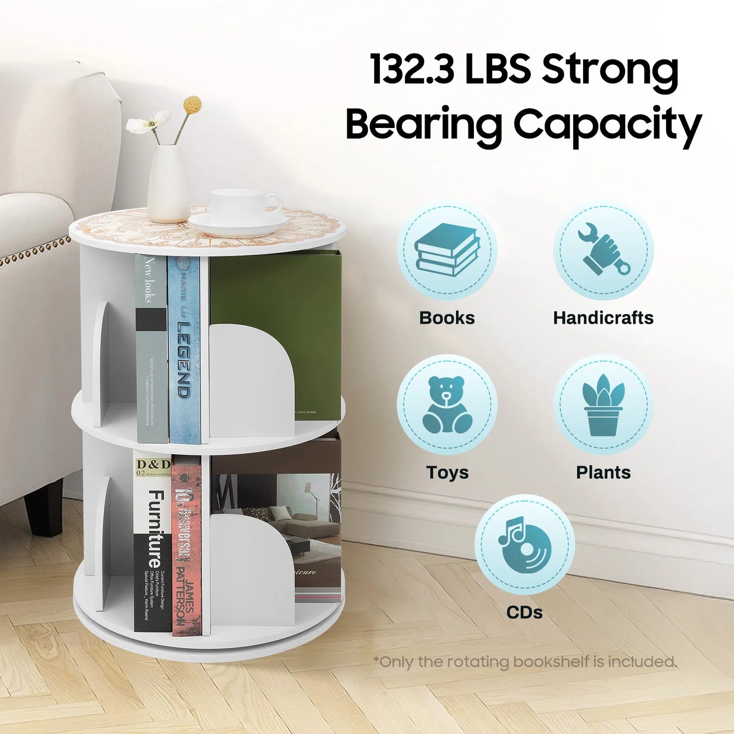 Rotating Bookshelf 360° 2-Layer Rotating Bookshelf Bookcase Freestanding Storage Shelf Display Rack Bookshelf for Living Room