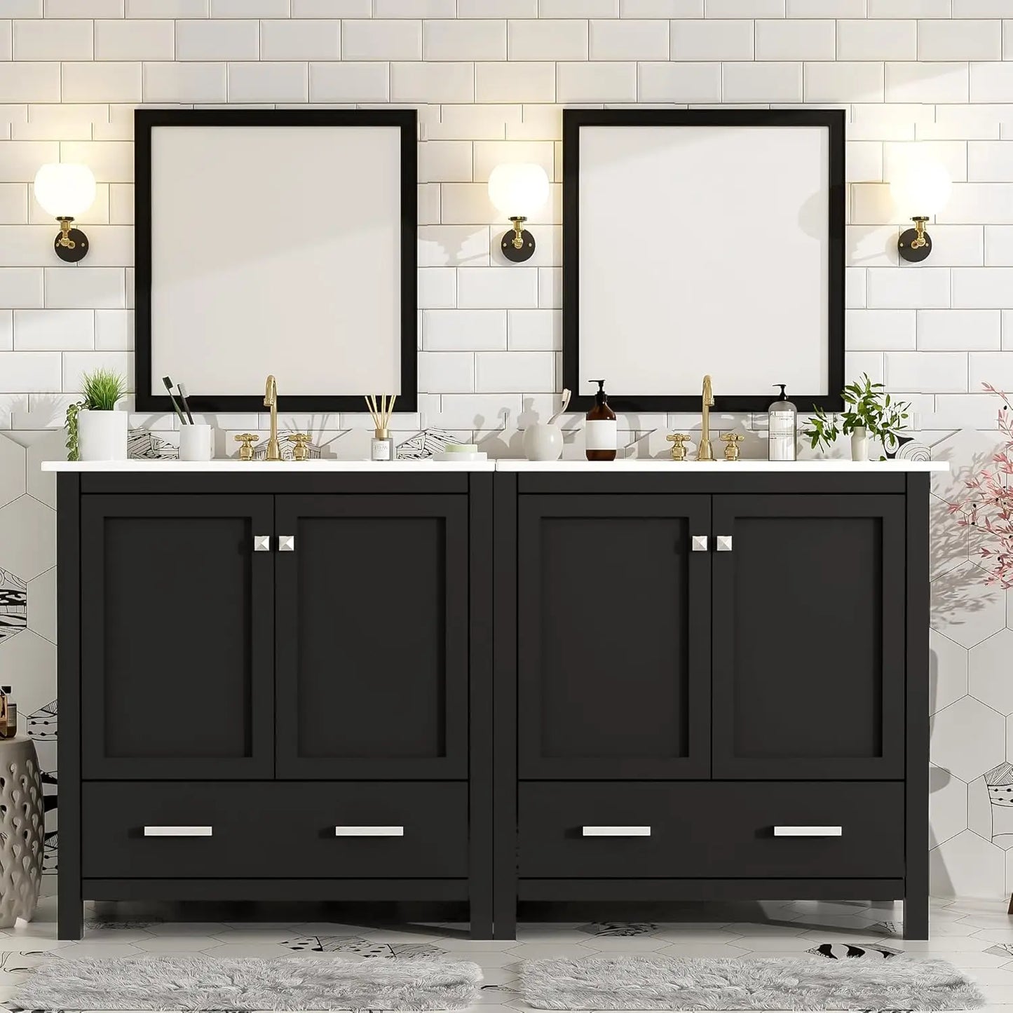 Double Sink Bathroom Vanity Solid Wood Cabinet With Storage Drawers