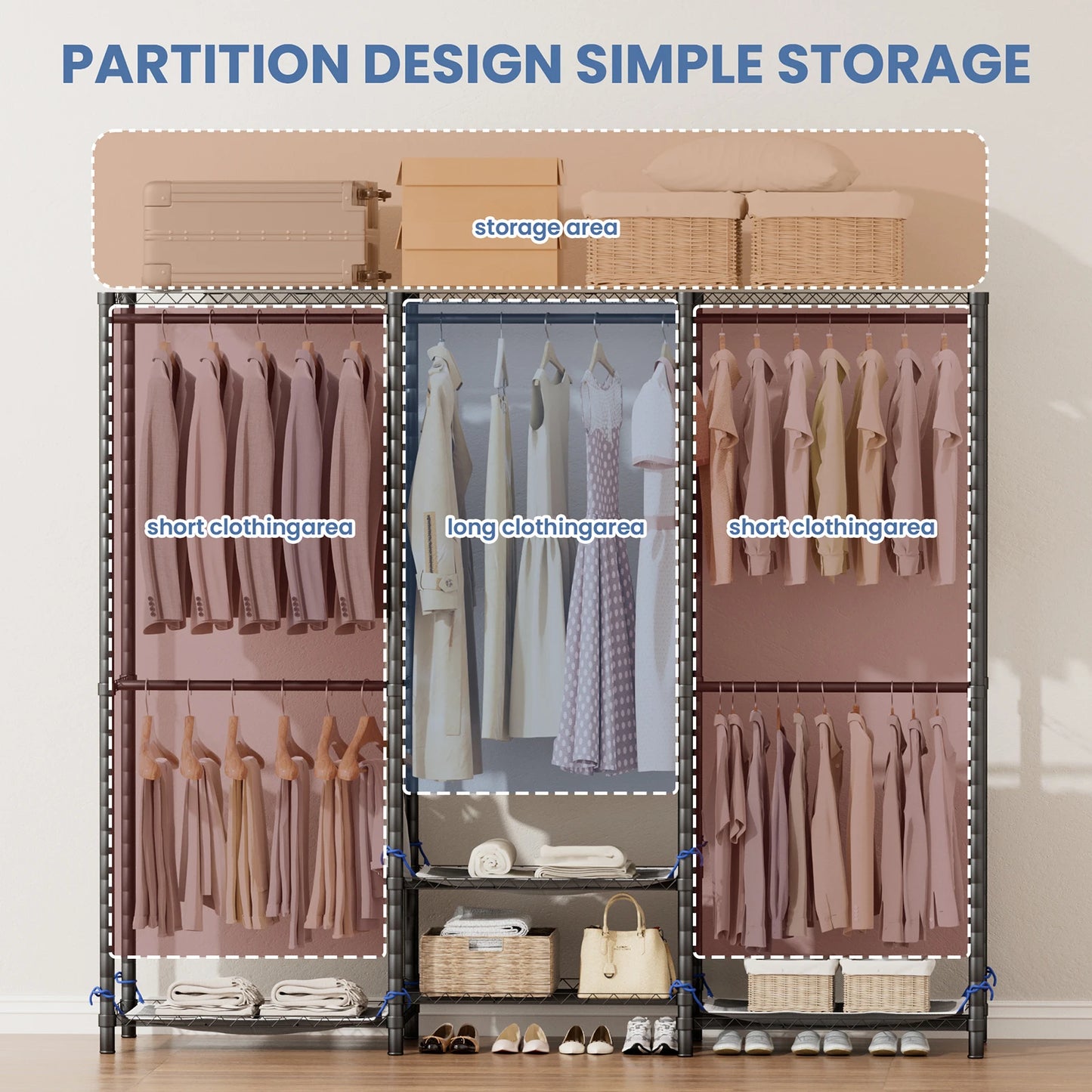 Clothes Rack Storage Organizer Freestanding Wardrobe
